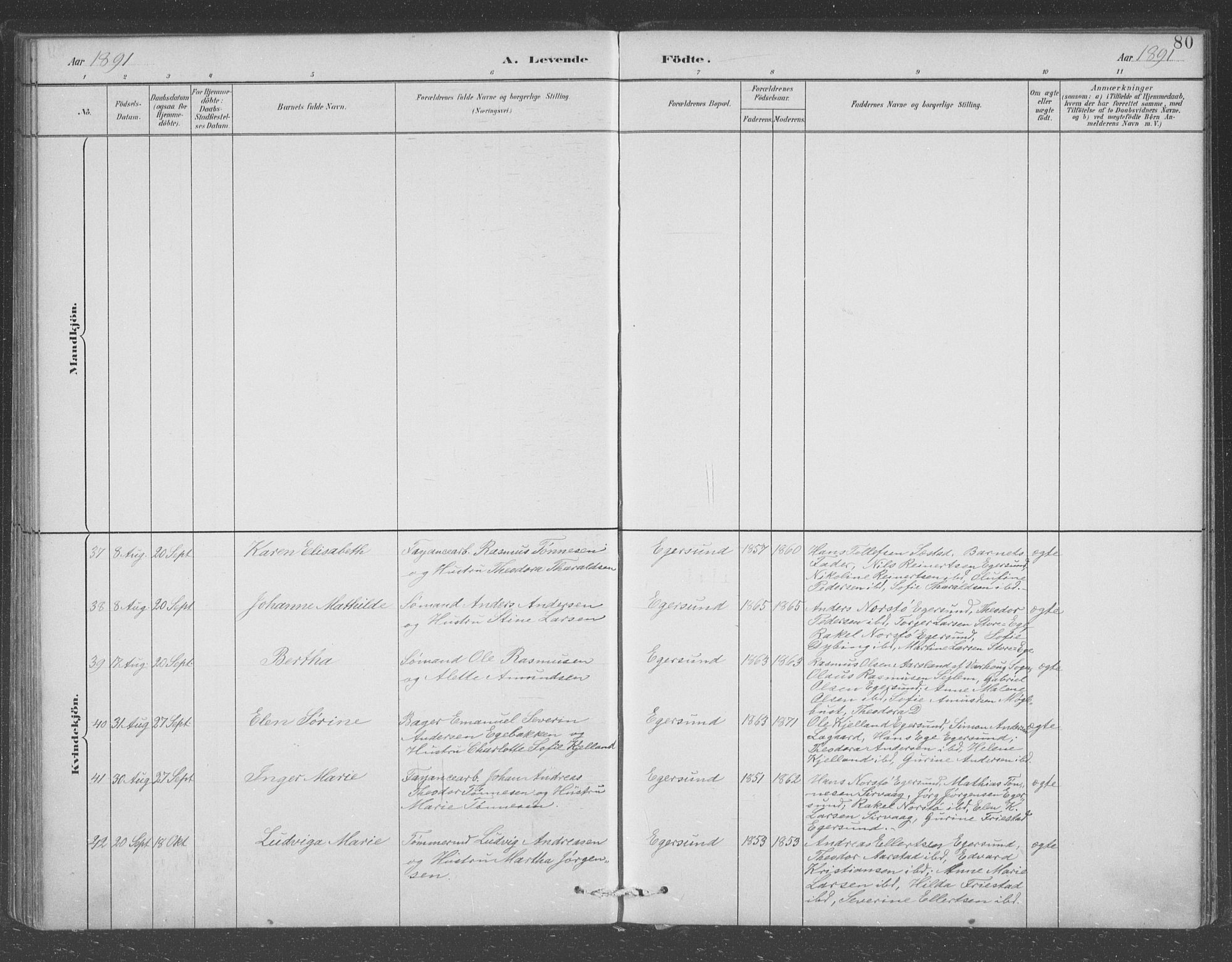 Eigersund sokneprestkontor, AV/SAST-A-101807/S09/L0008: Parish register (copy) no. B 8, 1882-1892, p. 80