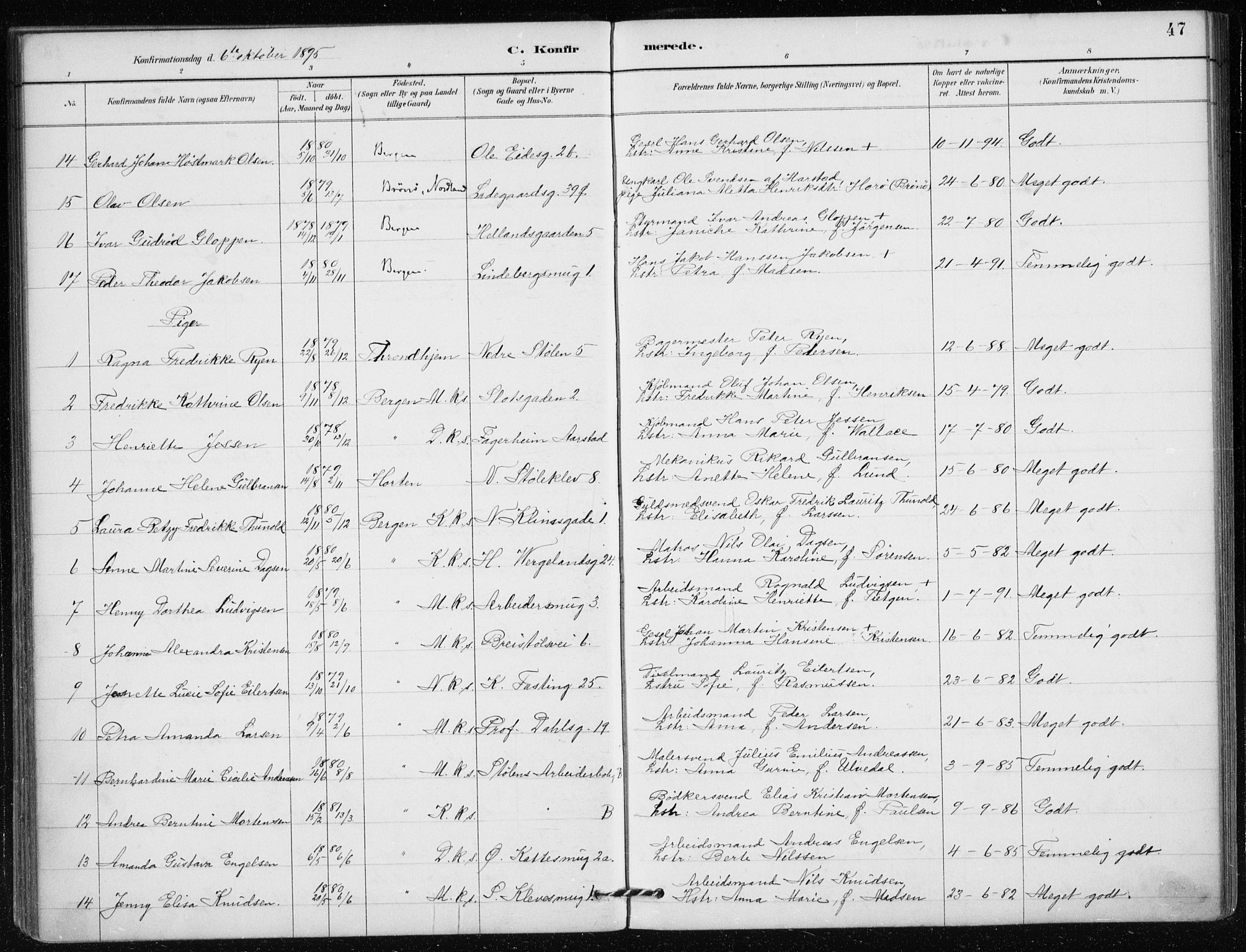 Mariakirken Sokneprestembete, AV/SAB-A-76901/H/Haa/L0013: Parish register (official) no. C 1, 1889-1900, p. 47