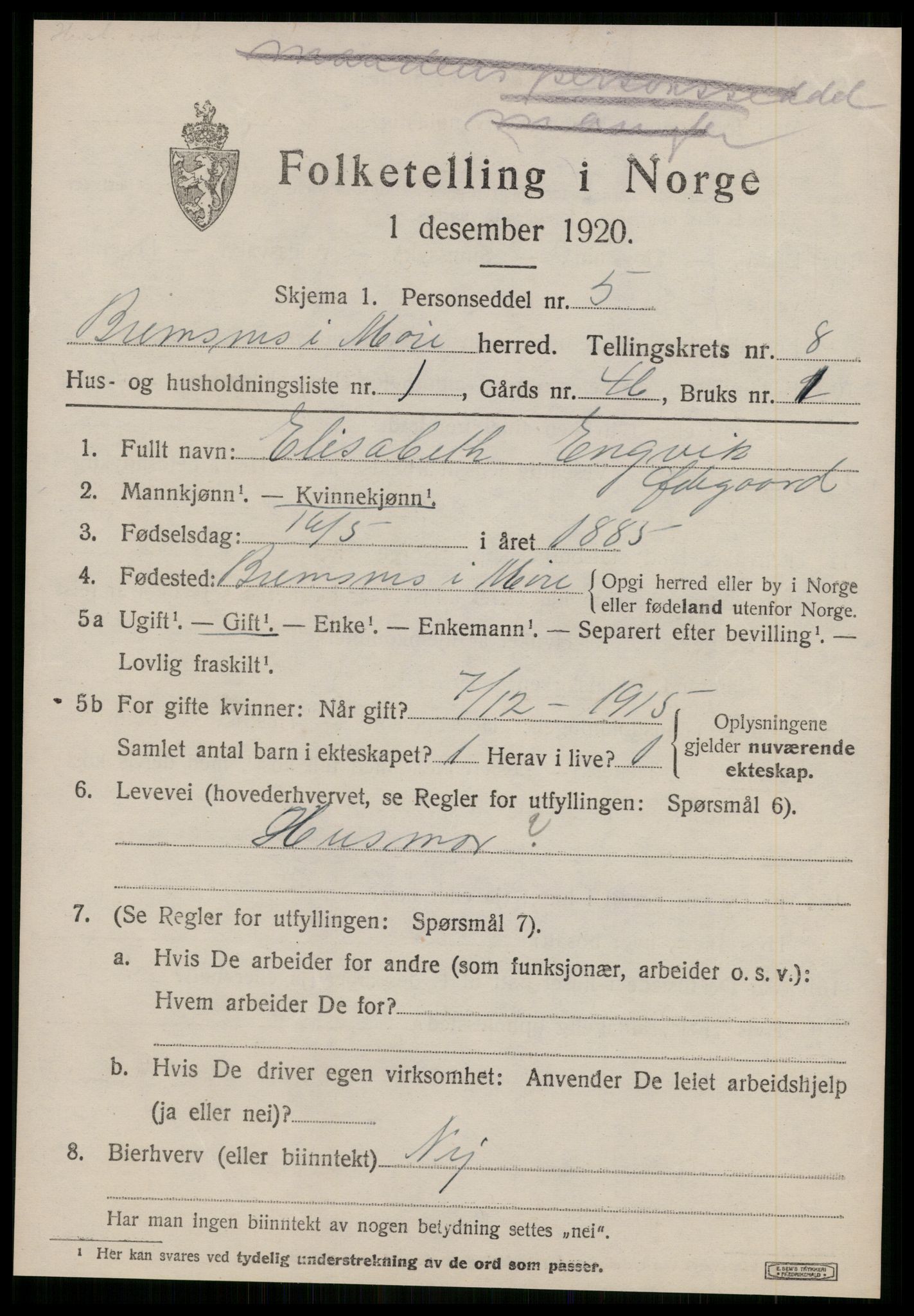 SAT, 1920 census for Bremsnes, 1920, p. 6745