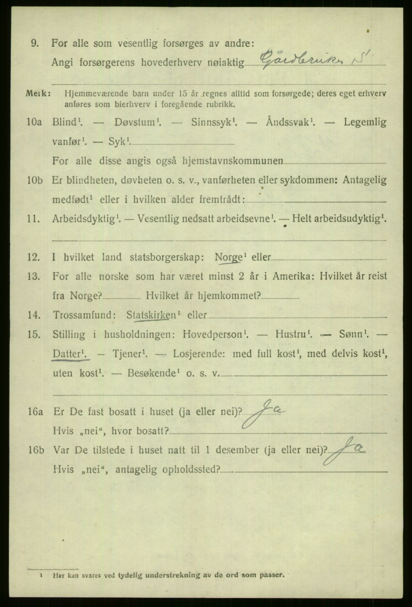 SAB, 1920 census for Voss, 1920, p. 3964