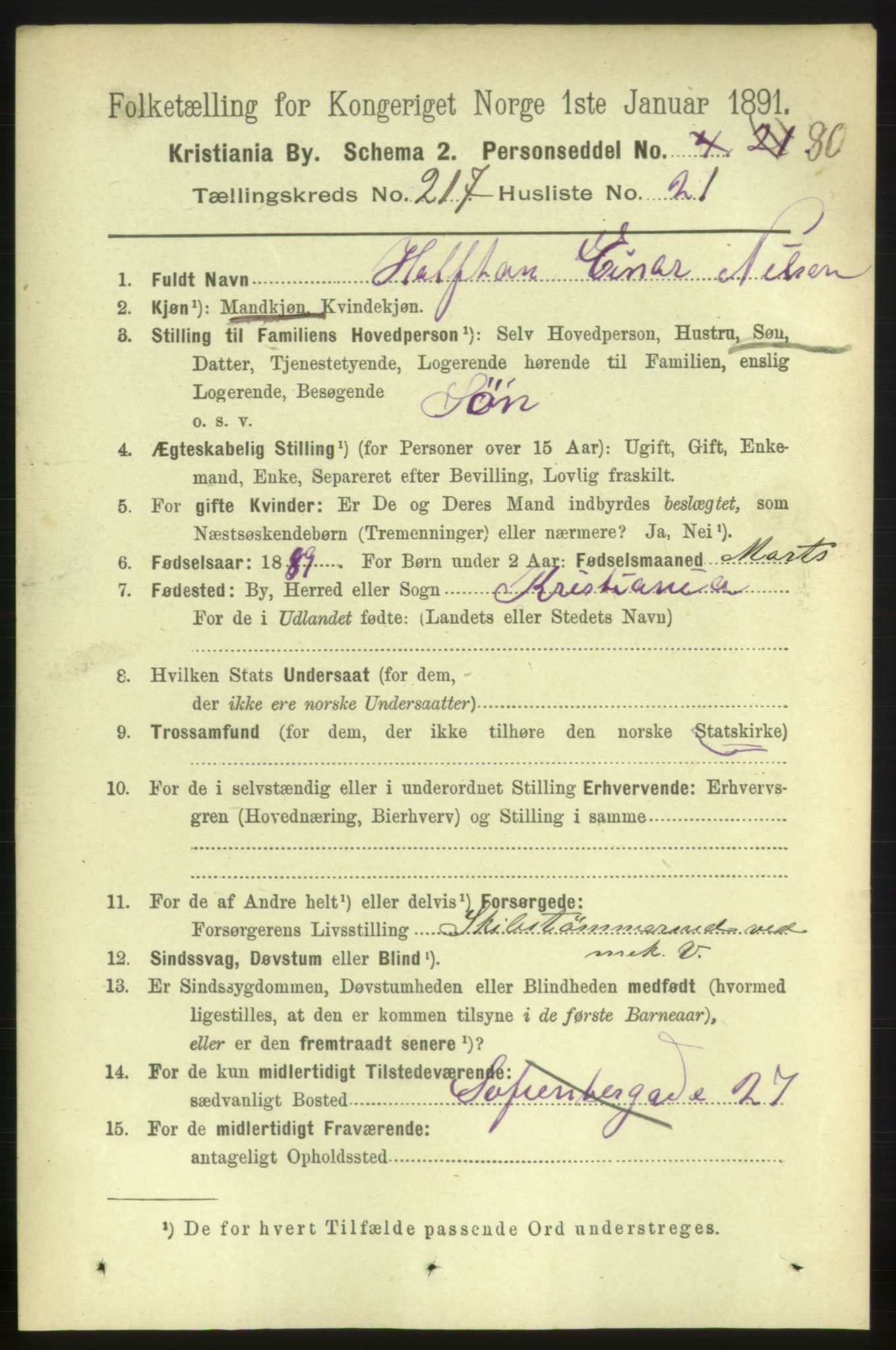 RA, 1891 census for 0301 Kristiania, 1891, p. 128727