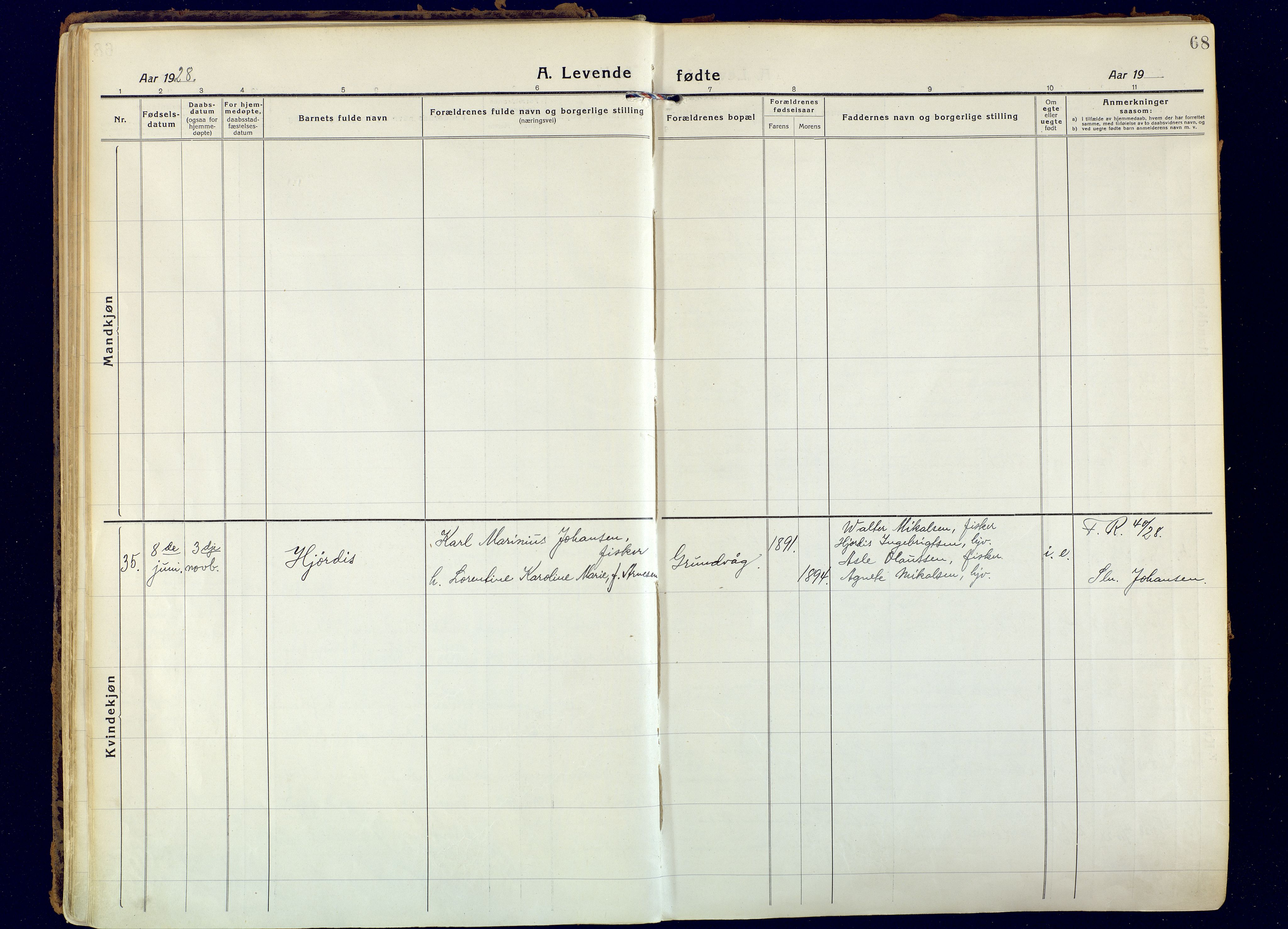 Hammerfest sokneprestkontor, AV/SATØ-S-1347/H/Ha/L0018.kirke: Parish register (official) no. 18, 1918-1933, p. 68