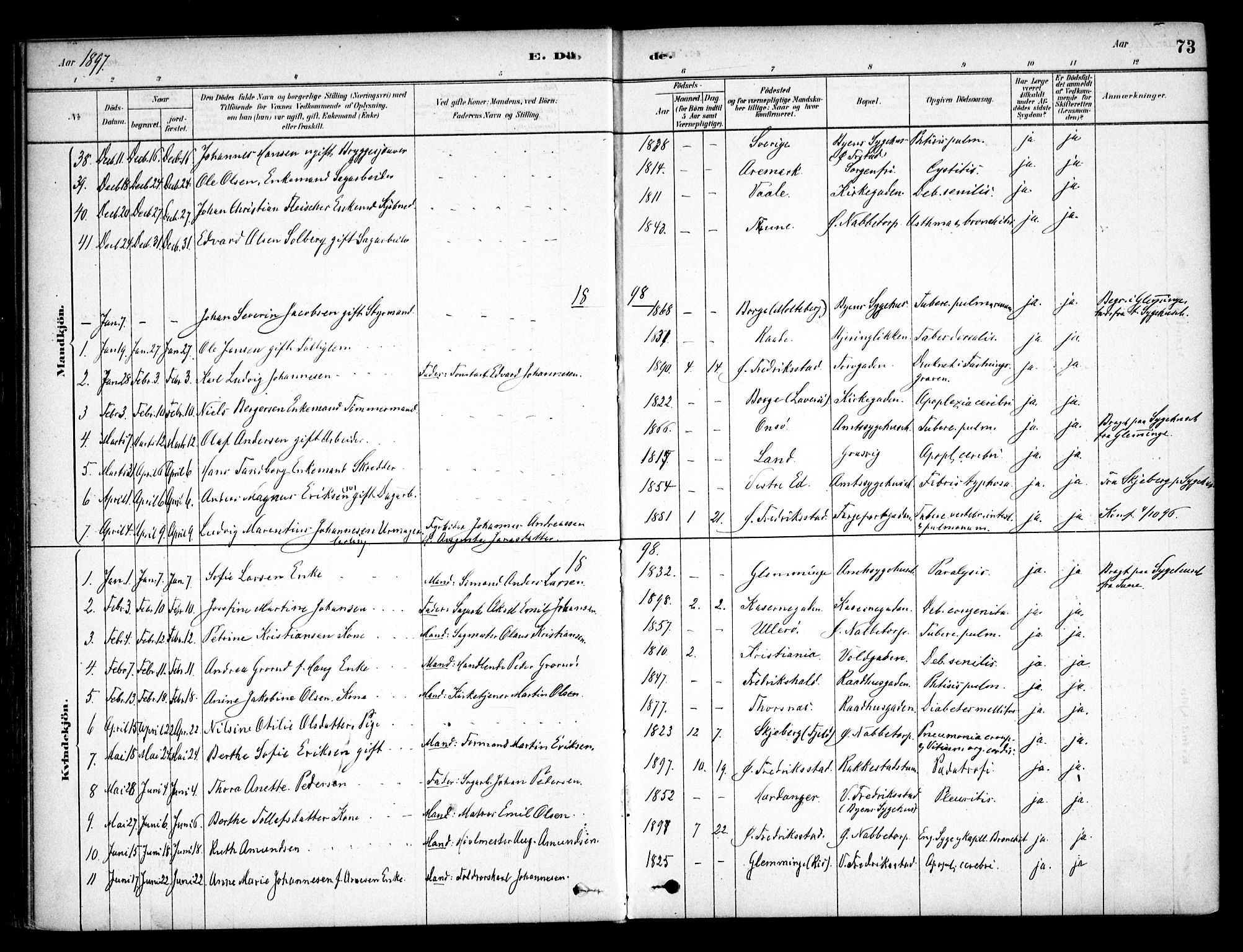 Østre Fredrikstad prestekontor Kirkebøker, AV/SAO-A-10907/F/Fa/L0001: Parish register (official) no. 1, 1878-1982, p. 73