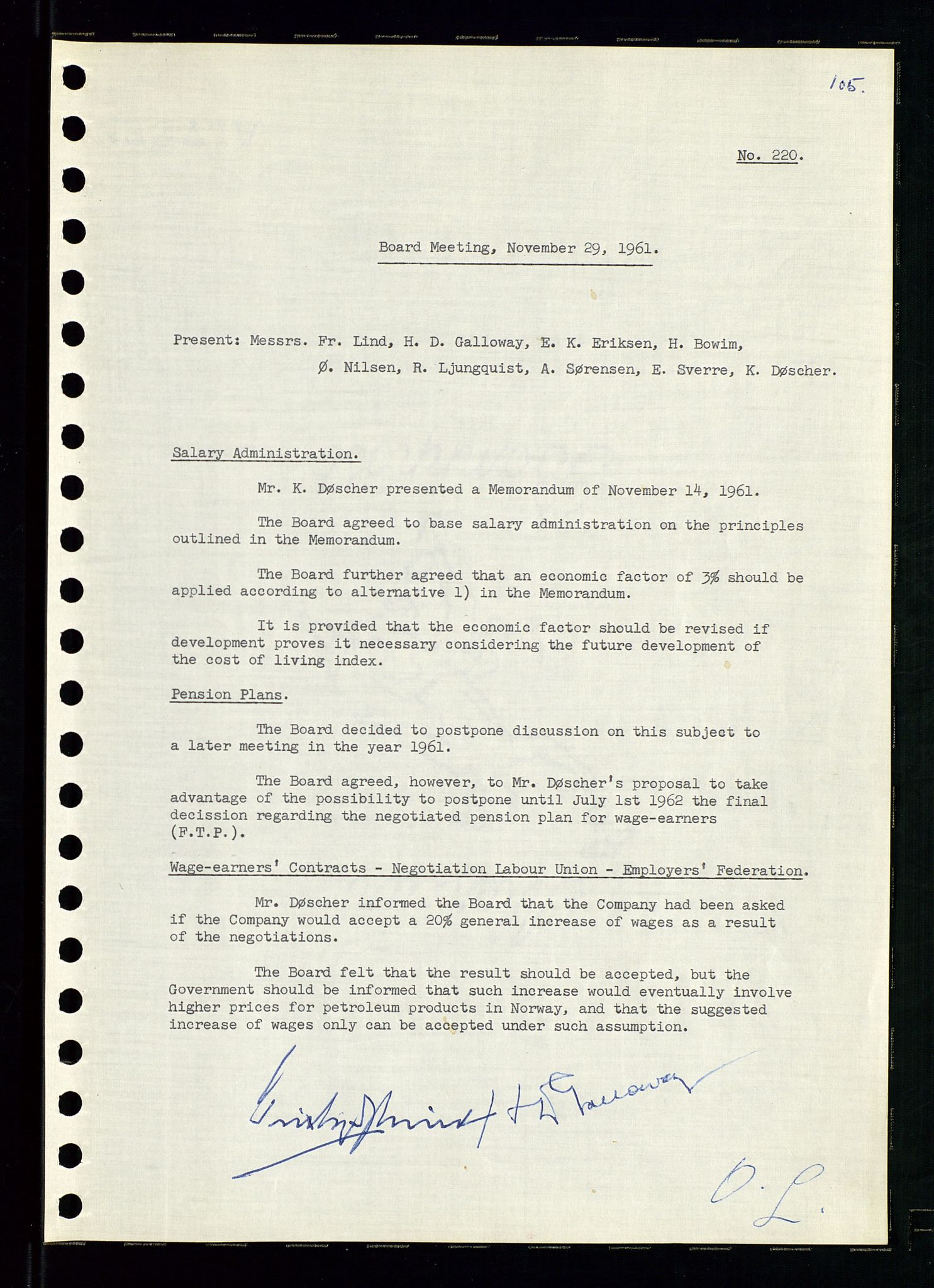 Pa 0982 - Esso Norge A/S, AV/SAST-A-100448/A/Aa/L0001/0002: Den administrerende direksjon Board minutes (styrereferater) / Den administrerende direksjon Board minutes (styrereferater), 1960-1961, p. 154