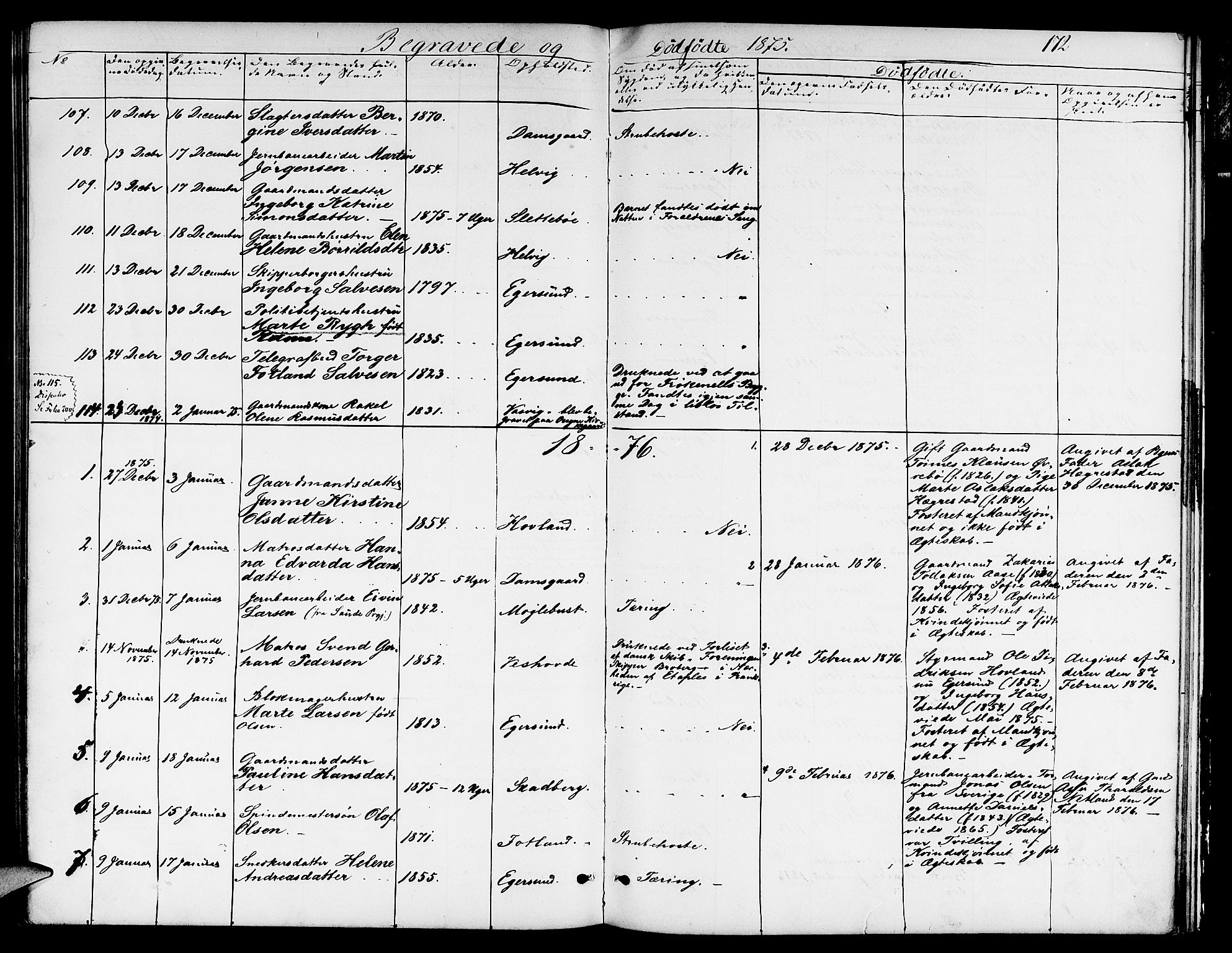 Eigersund sokneprestkontor, SAST/A-101807/S09/L0005: Parish register (copy) no. B 5, 1872-1881, p. 172