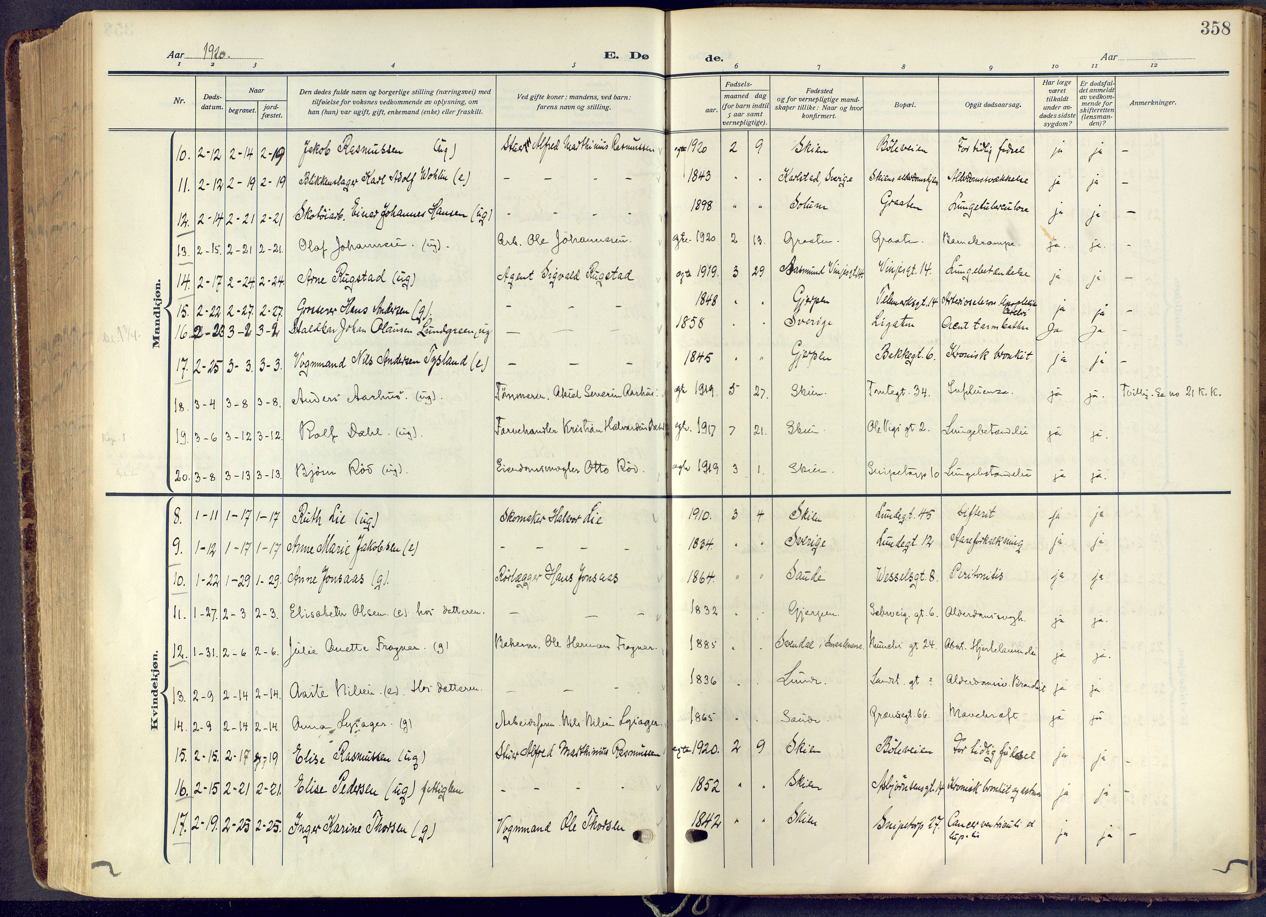 Skien kirkebøker, SAKO/A-302/F/Fa/L0013: Parish register (official) no. 13, 1915-1921, p. 358