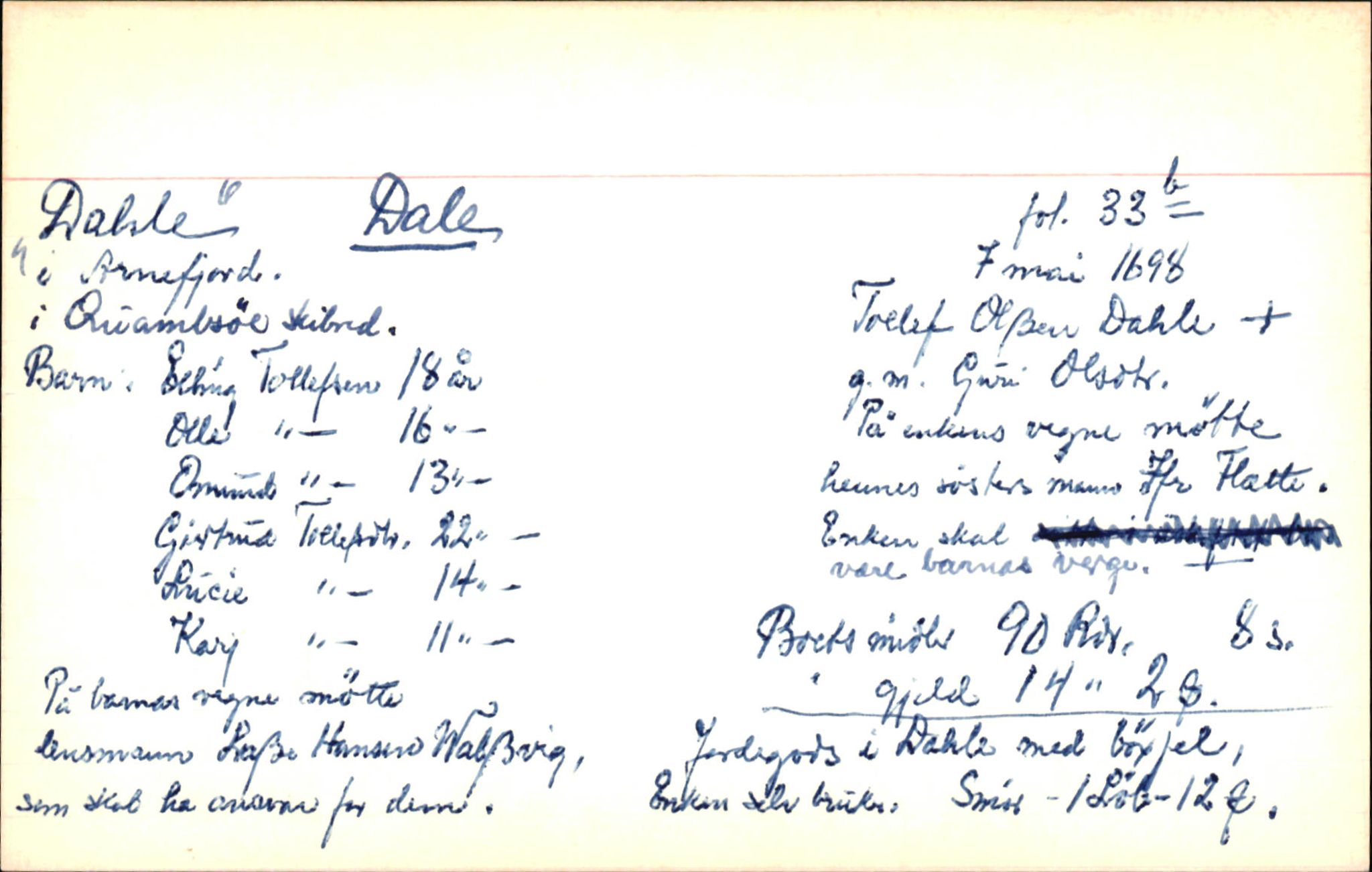 Skiftekort ved Statsarkivet i Bergen, SAB/SKIFTEKORT/006/L0001: Skifteprotokoll nr. 1-2, 1698-1720, p. 44