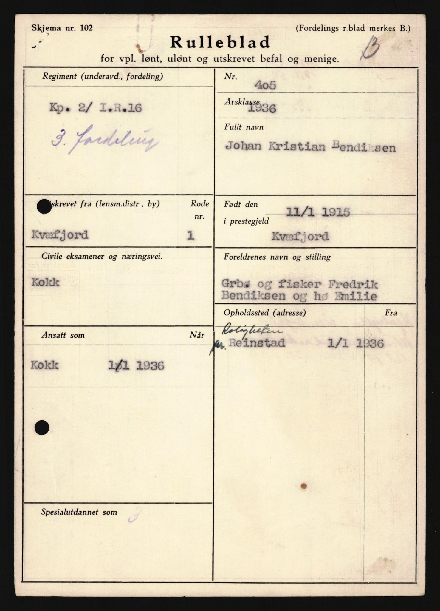 Forsvaret, Troms infanteriregiment nr. 16, AV/RA-RAFA-3146/P/Pa/L0020: Rulleblad for regimentets menige mannskaper, årsklasse 1936, 1936, p. 101