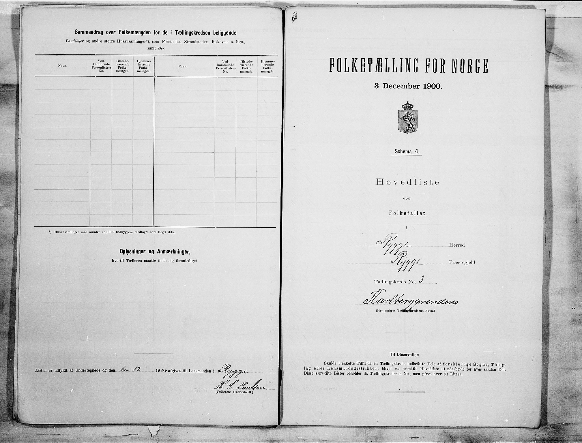 SAO, 1900 census for Rygge, 1900, p. 8