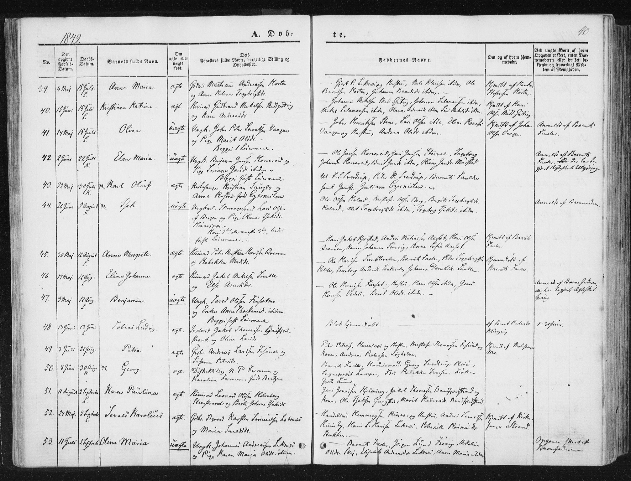 Ministerialprotokoller, klokkerbøker og fødselsregistre - Nord-Trøndelag, AV/SAT-A-1458/780/L0640: Parish register (official) no. 780A05, 1845-1856, p. 40