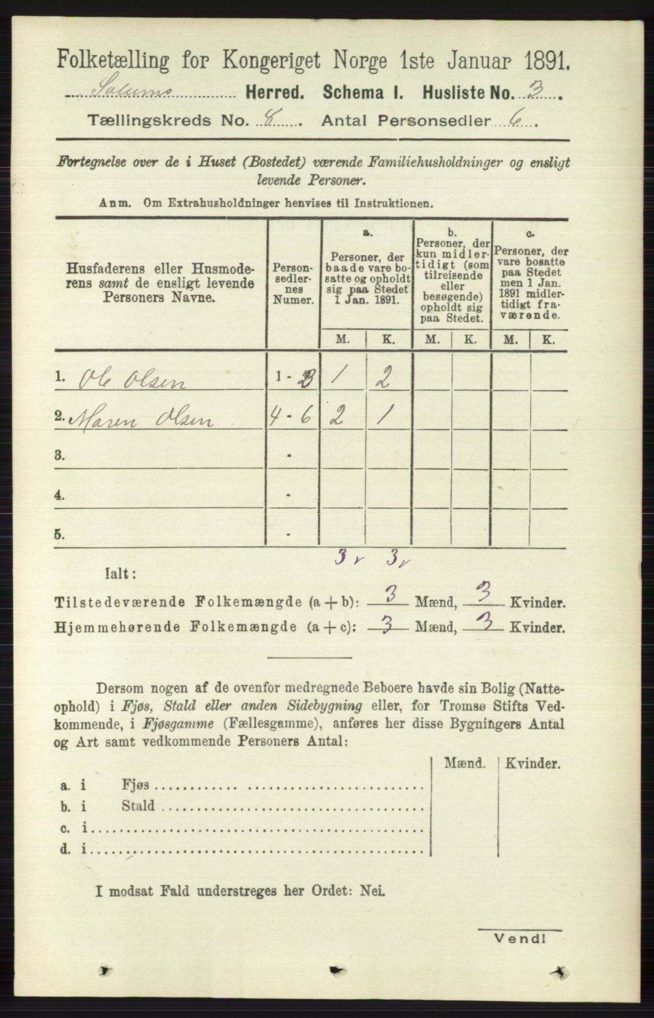 RA, 1891 census for 0818 Solum, 1891, p. 4030