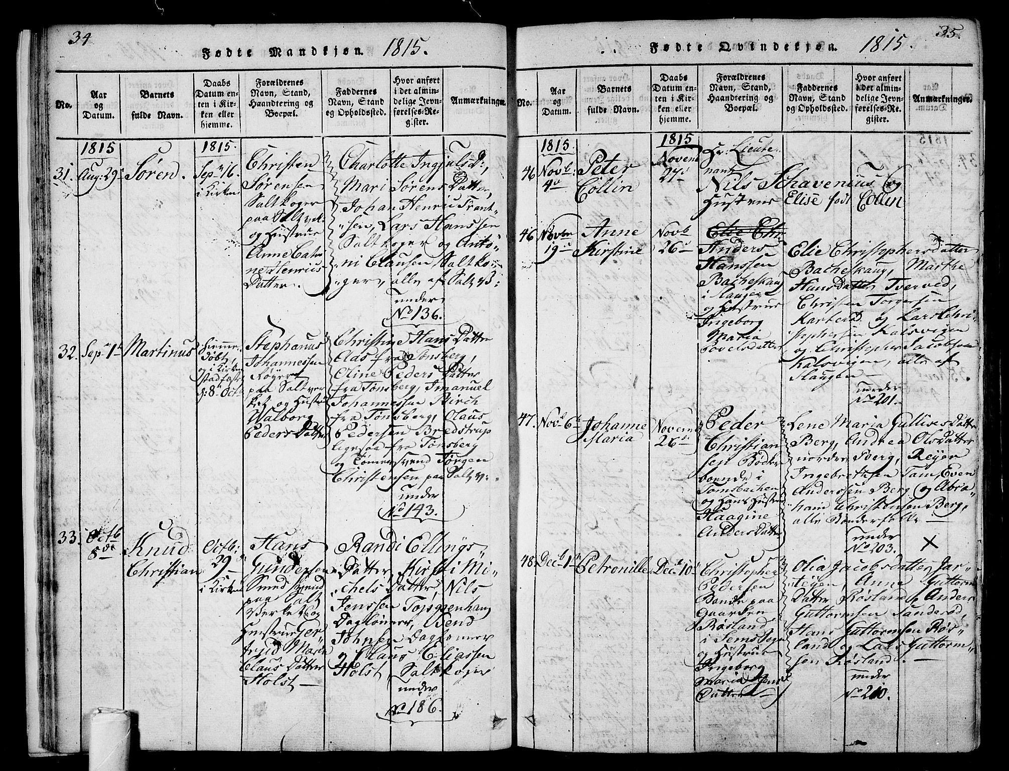 Sem kirkebøker, AV/SAKO-A-5/F/Fa/L0004: Parish register (official) no. I 4, 1814-1825, p. 34-35