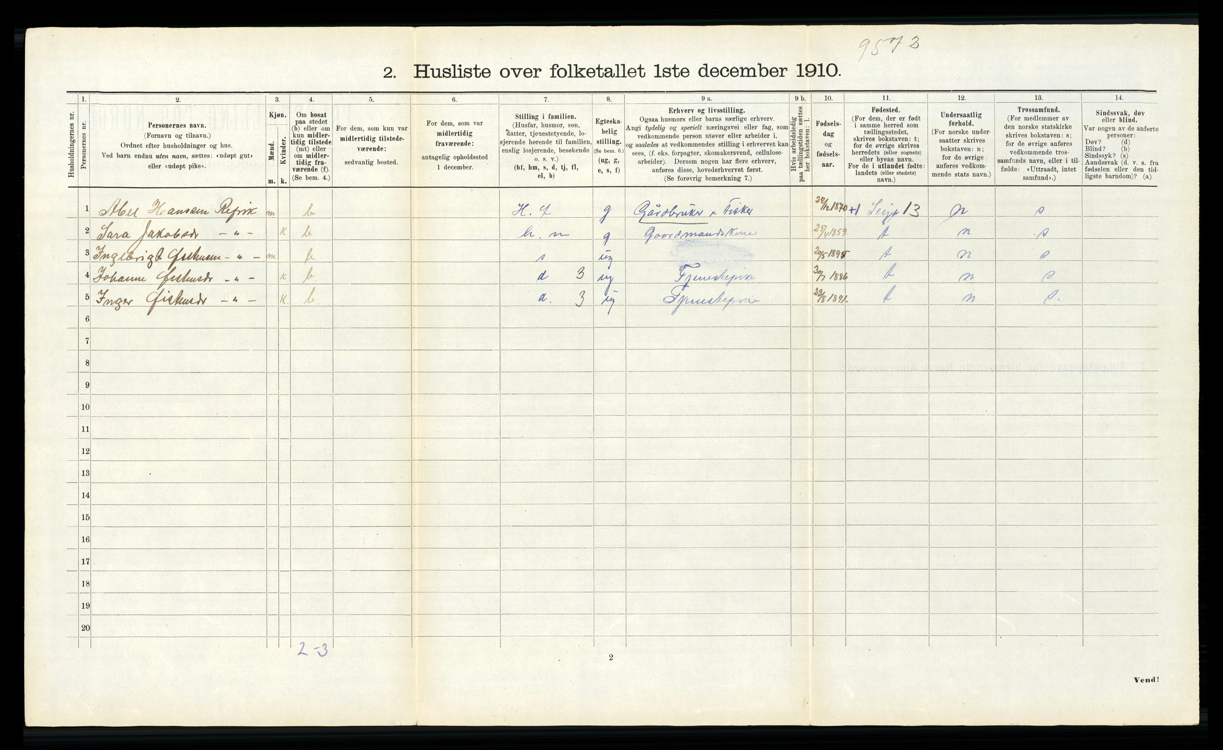 RA, 1910 census for Nord-Vågsøy, 1910, p. 210