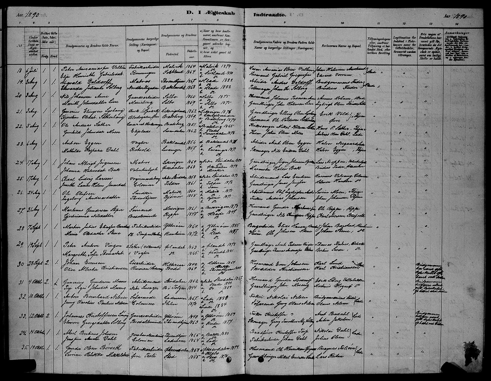 Ministerialprotokoller, klokkerbøker og fødselsregistre - Sør-Trøndelag, AV/SAT-A-1456/606/L0312: Parish register (copy) no. 606C08, 1878-1894