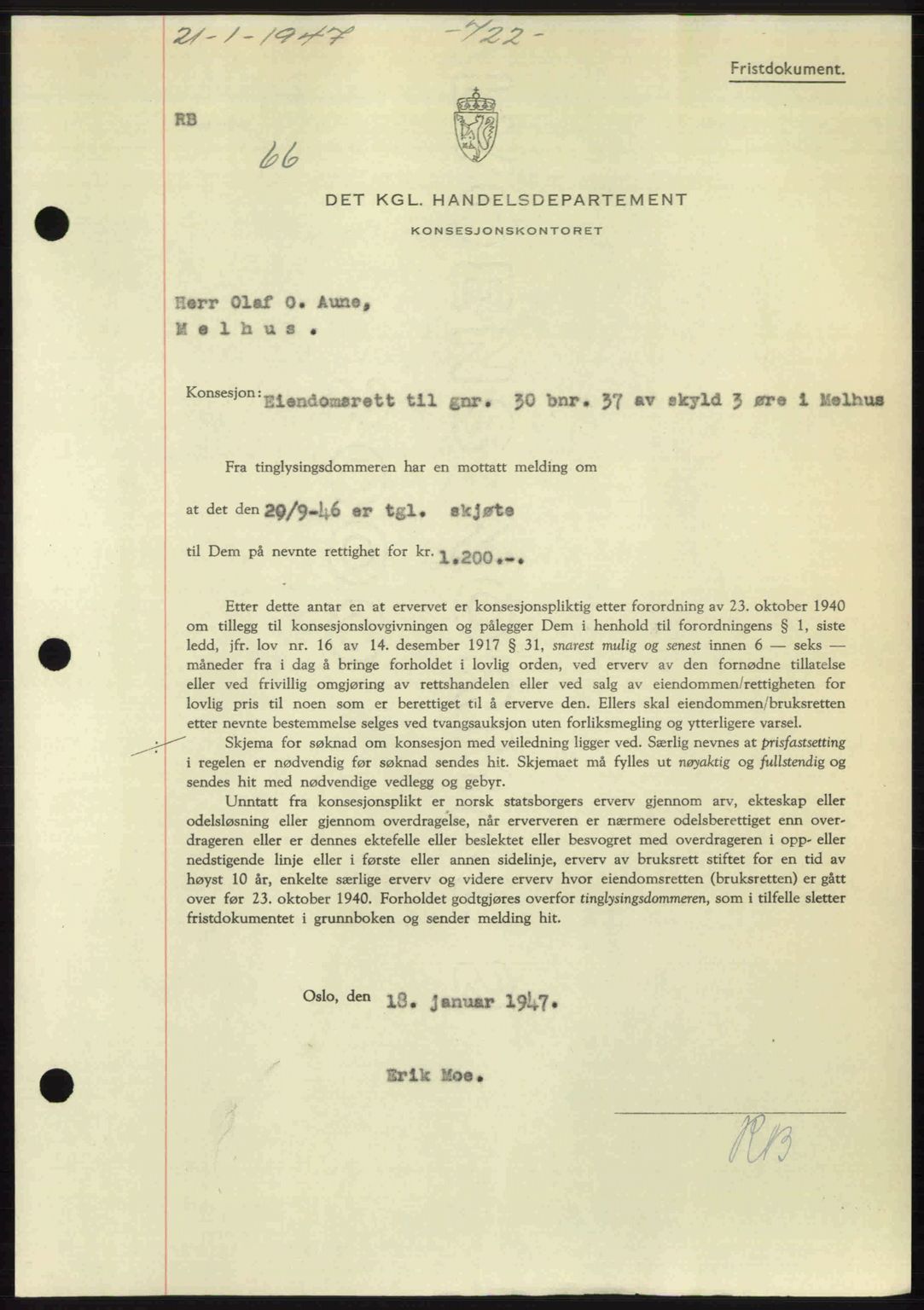 Gauldal sorenskriveri, SAT/A-0014/1/2/2C: Mortgage book no. A3, 1947-1947, Diary no: : 66/1947