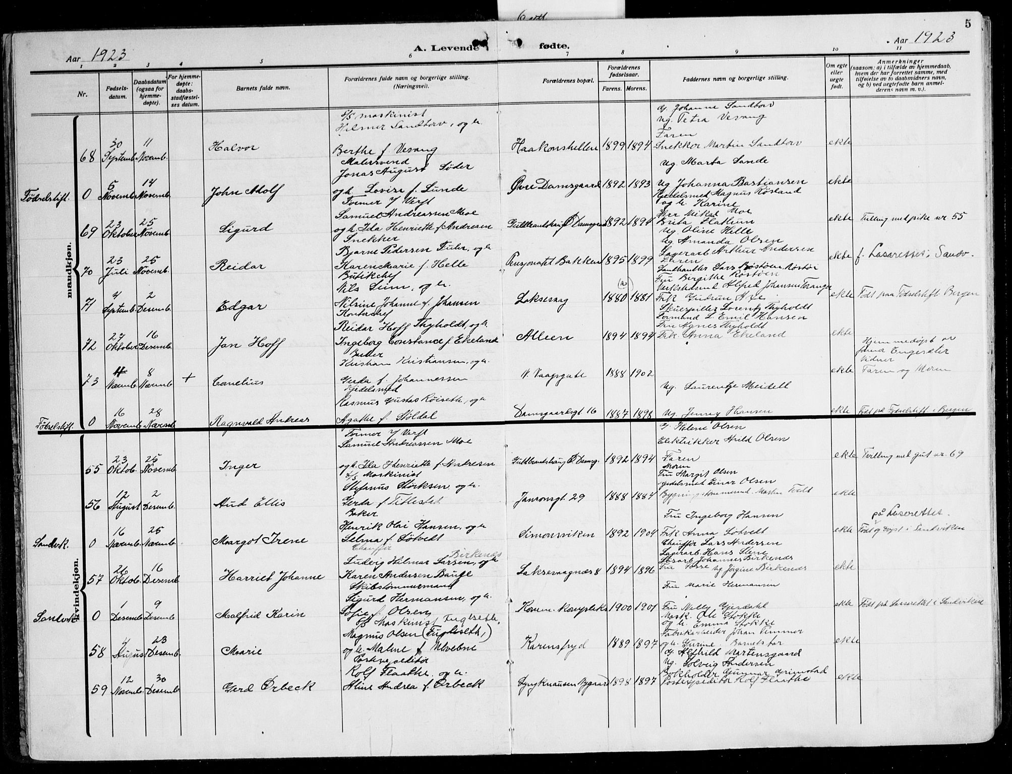 Laksevåg Sokneprestembete, AV/SAB-A-76501/H/Ha/Hab/Haba: Parish register (copy) no. A 7, 1923-1945, p. 5