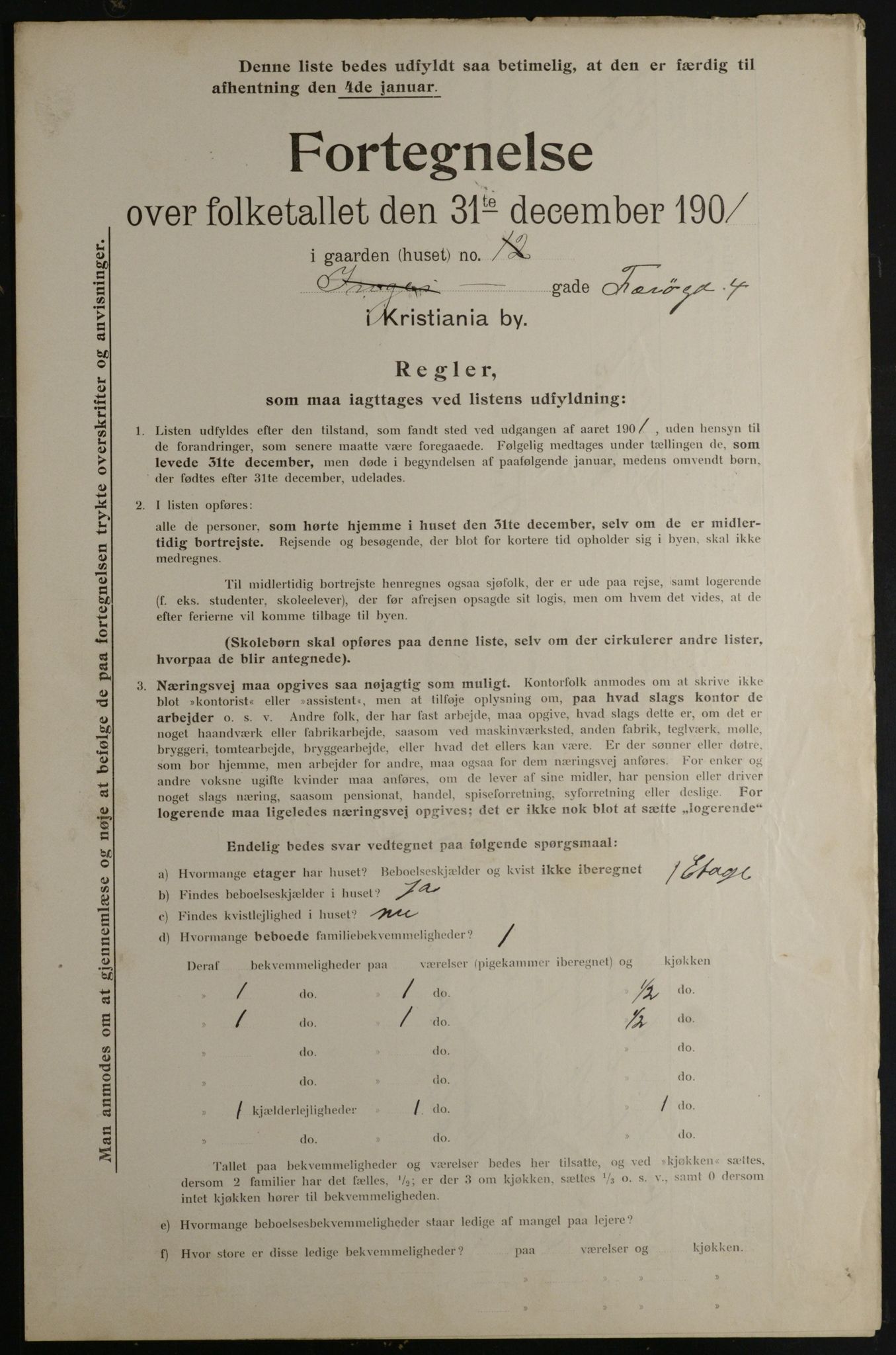 OBA, Municipal Census 1901 for Kristiania, 1901, p. 4573