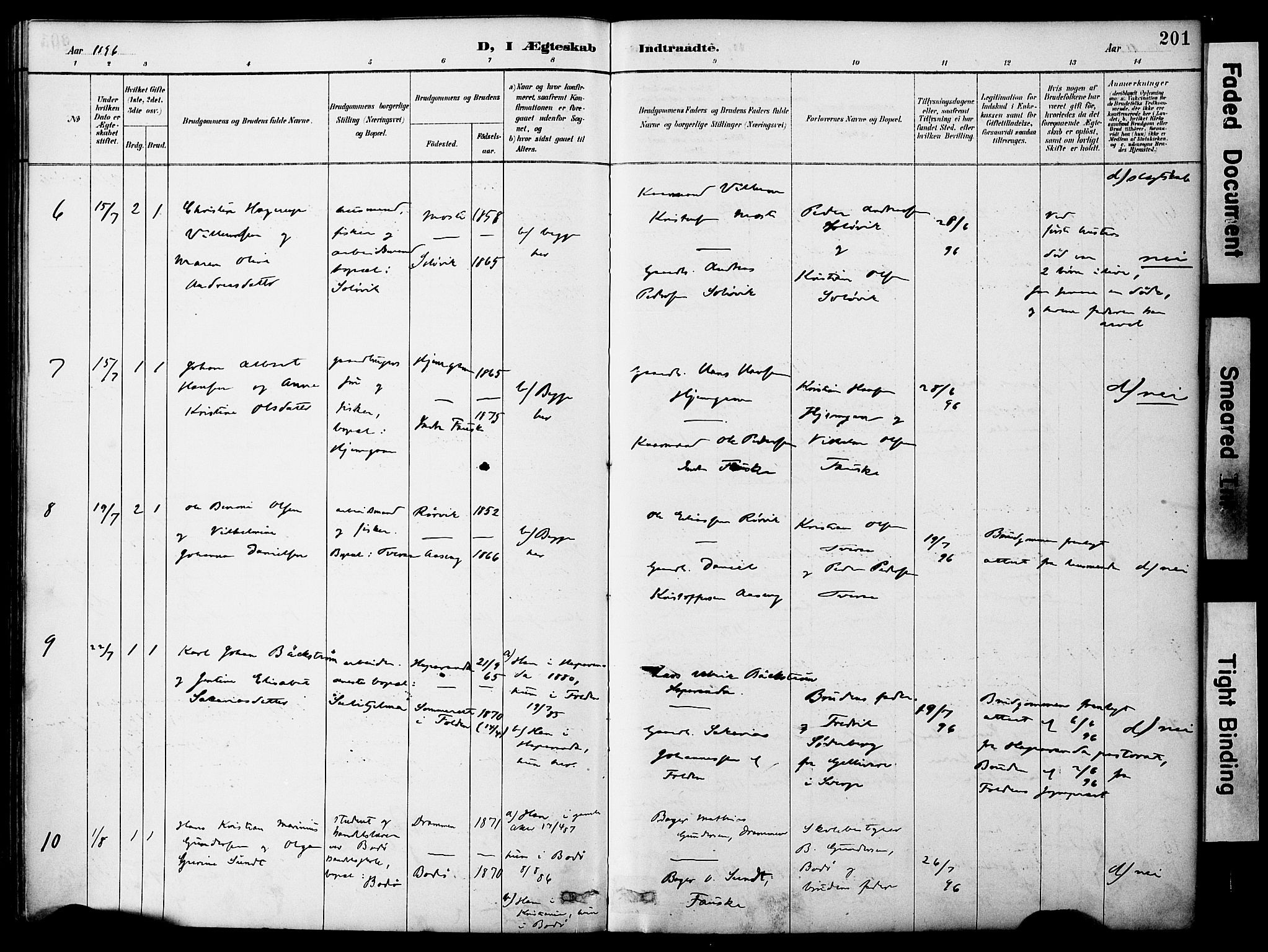 Ministerialprotokoller, klokkerbøker og fødselsregistre - Nordland, AV/SAT-A-1459/849/L0690: Parish register (official) no. 849A02, 1890-1897, p. 201