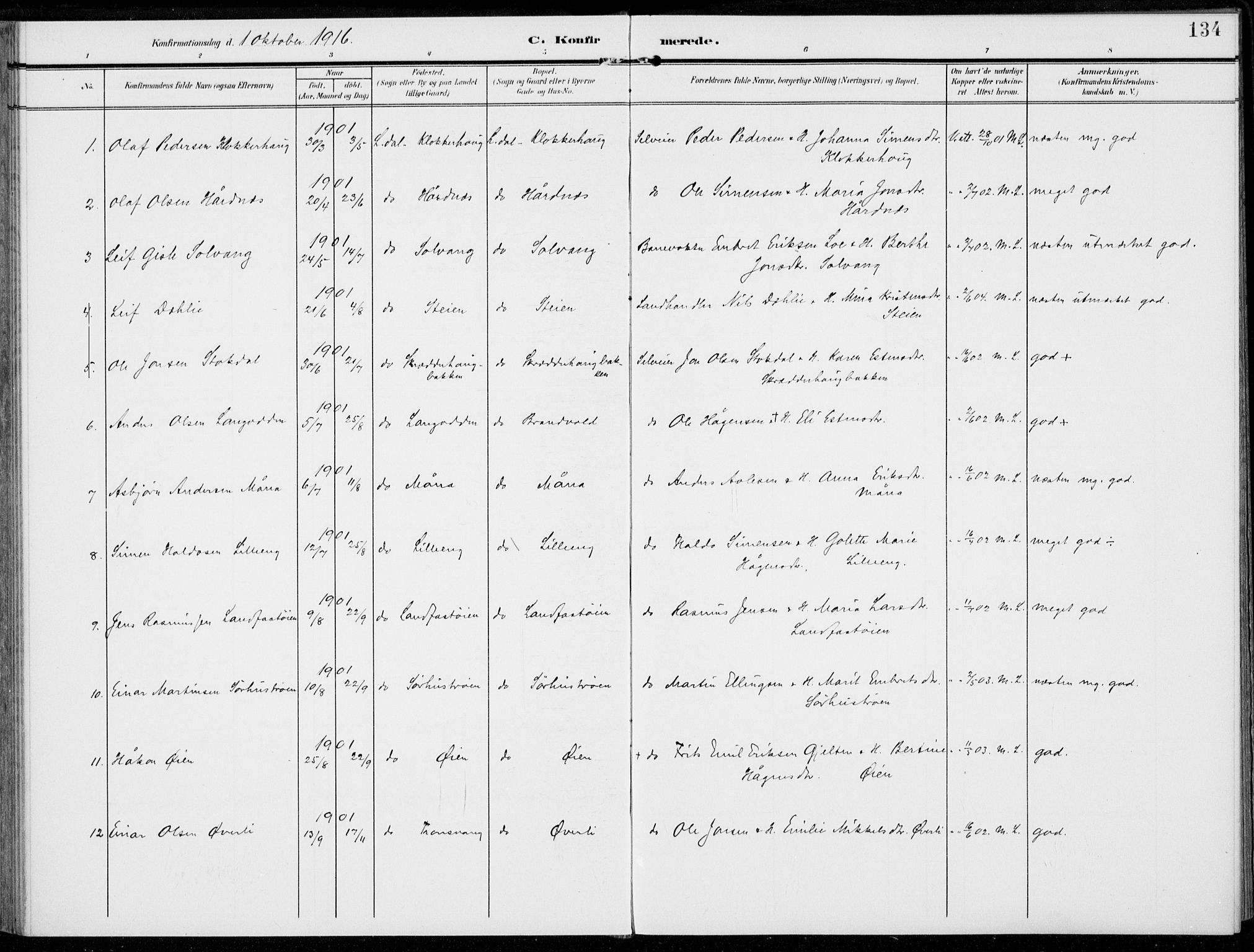 Alvdal prestekontor, SAH/PREST-060/H/Ha/Haa/L0004: Parish register (official) no. 4, 1907-1919, p. 134