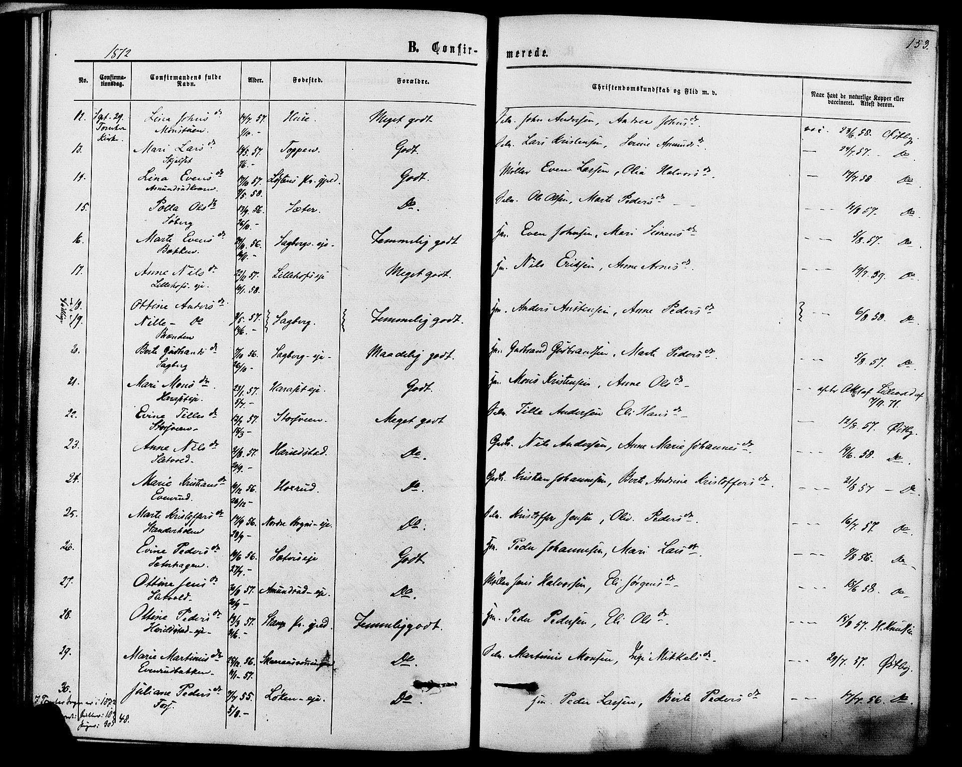 Romedal prestekontor, AV/SAH-PREST-004/K/L0006: Parish register (official) no. 6, 1866-1886, p. 153