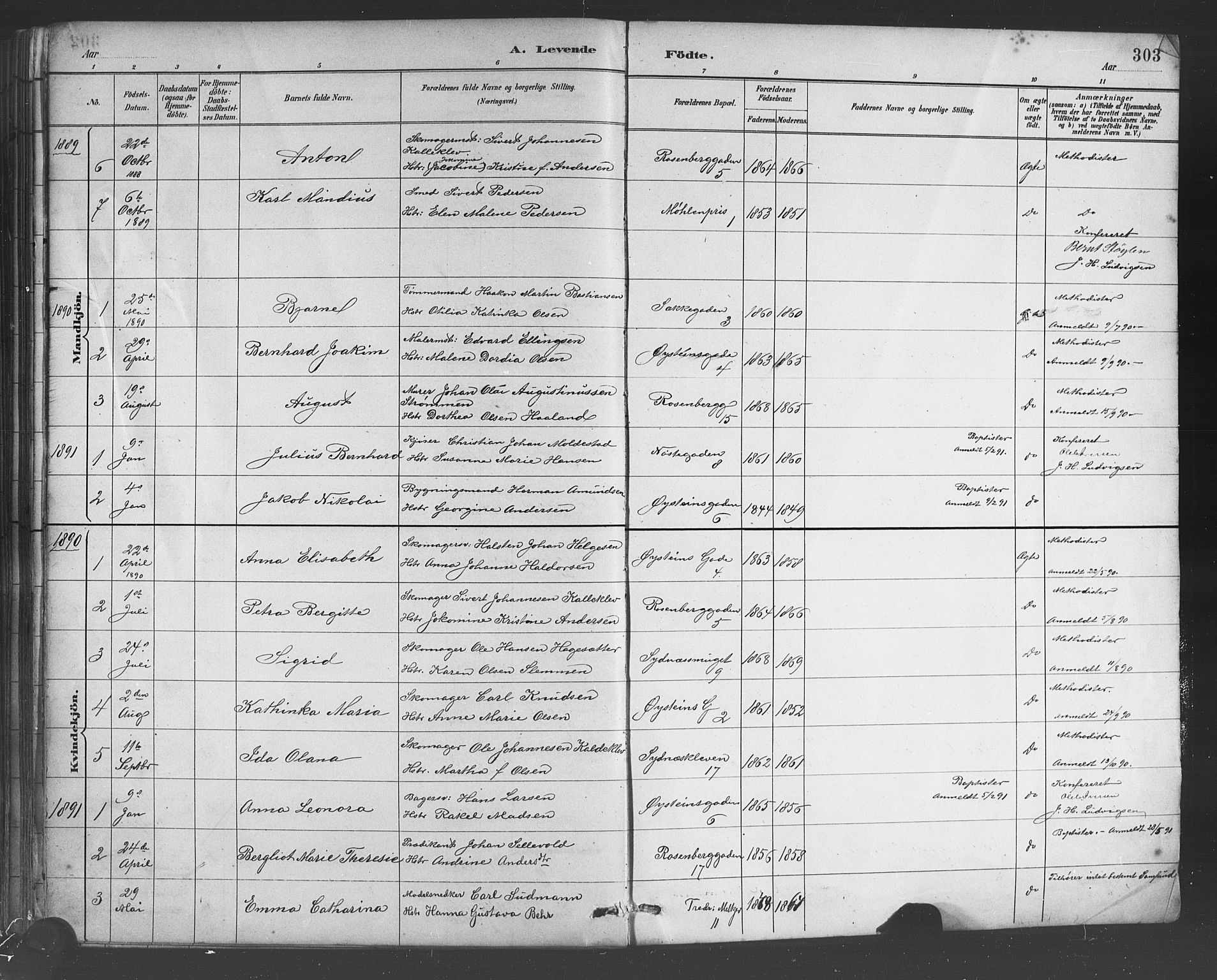 Johanneskirken sokneprestembete, SAB/A-76001/H/Hab: Parish register (copy) no. A 1, 1885-1900, p. 303