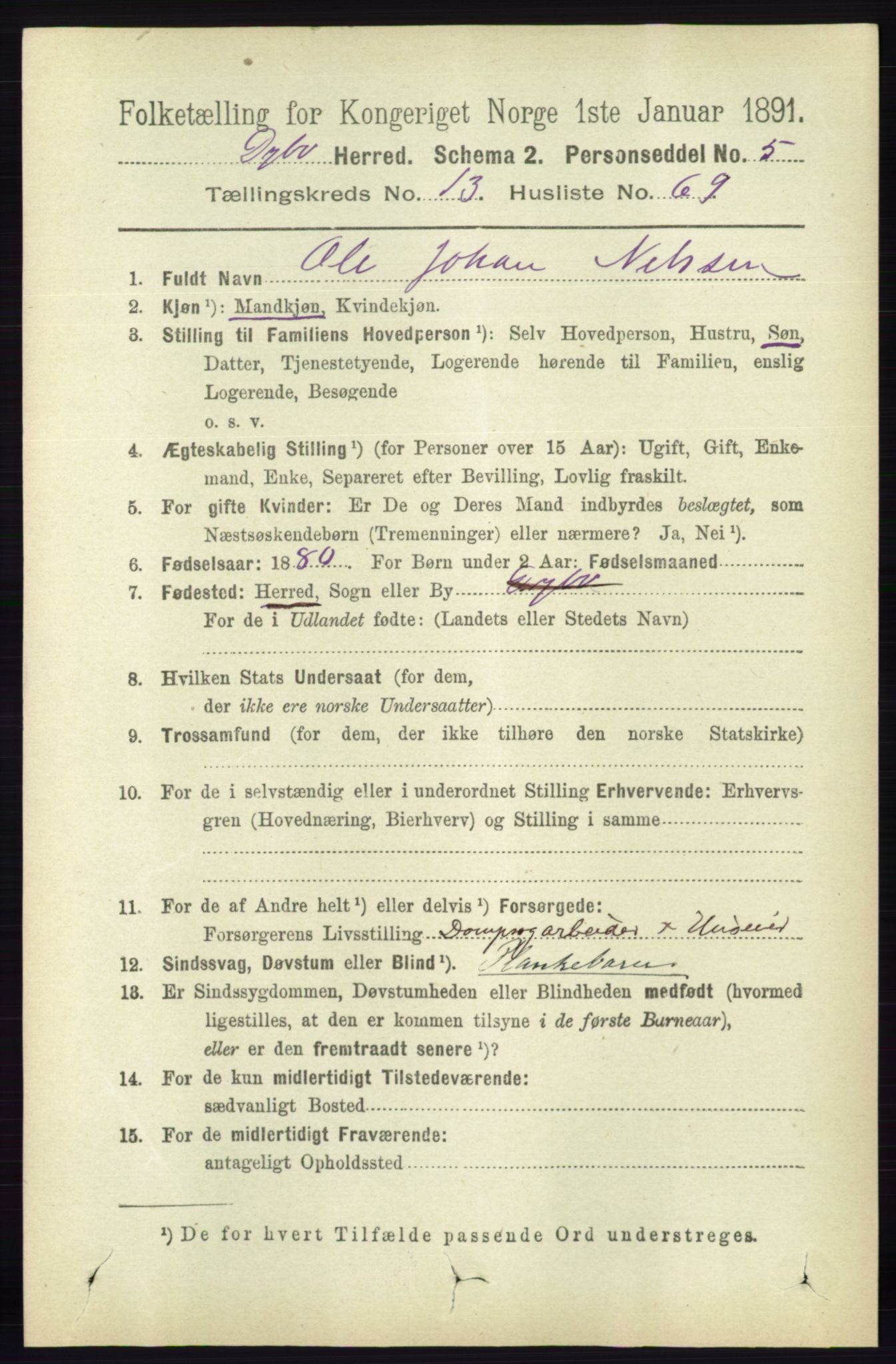 RA, 1891 census for 0915 Dypvåg, 1891, p. 5698