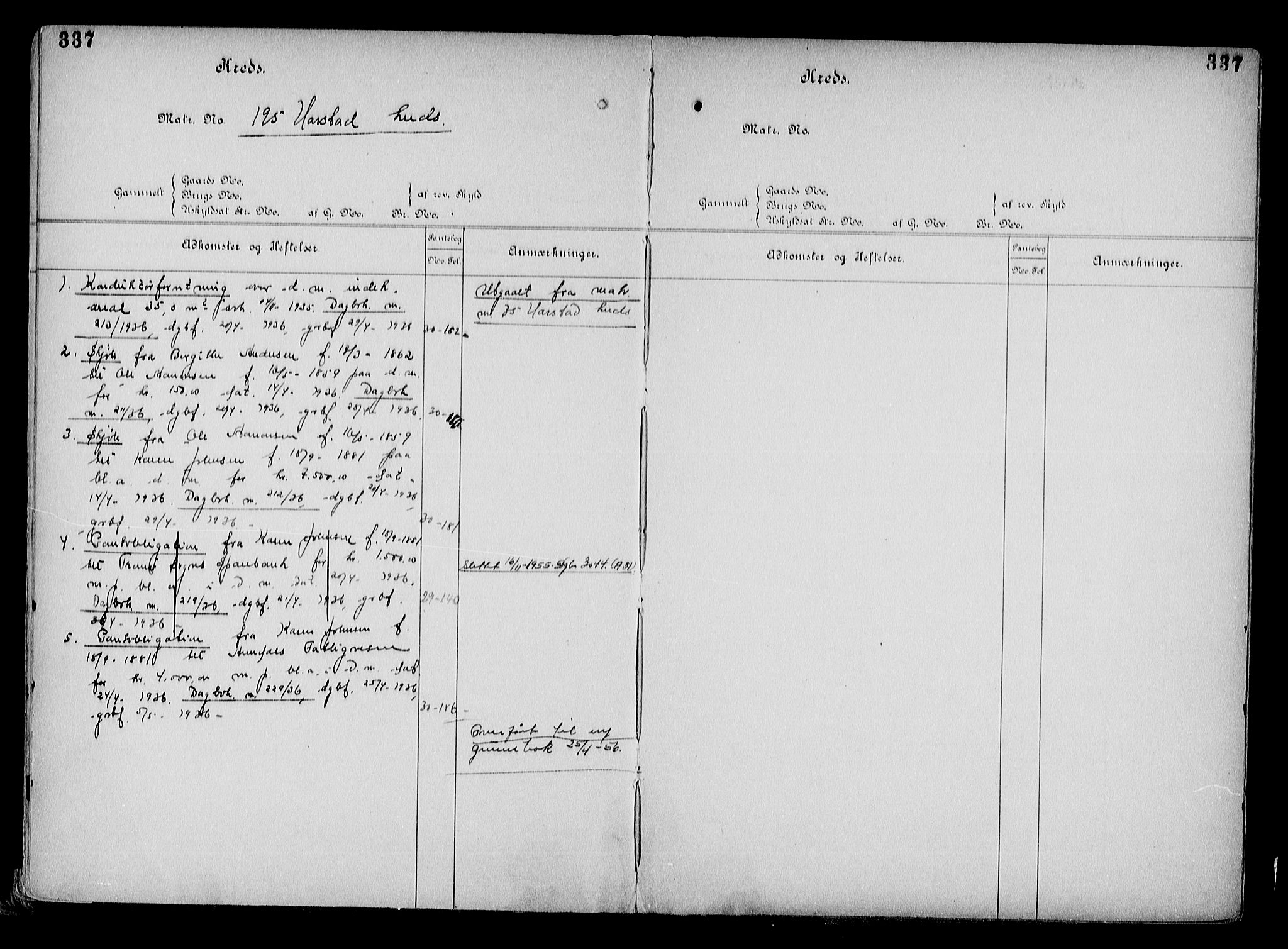 Arendal byfogd, AV/SAK-1222-0001/G/Ga/L0015: Mortgage register no. 13, 1860-1960, p. 337