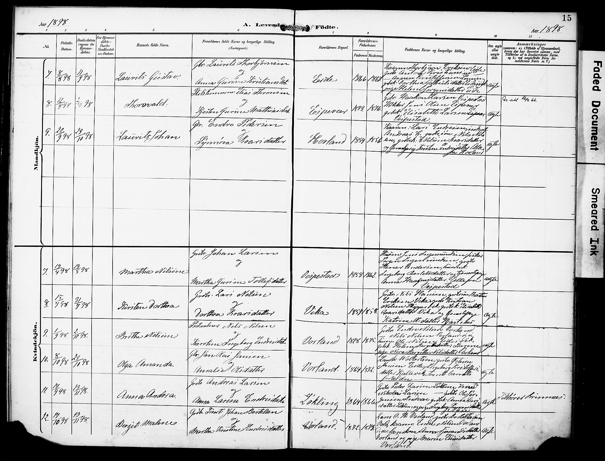 Finnås sokneprestembete, AV/SAB-A-99925/H/Ha/Haa/Haad/L0002: Parish register (official) no. D 2, 1895-1906, p. 15