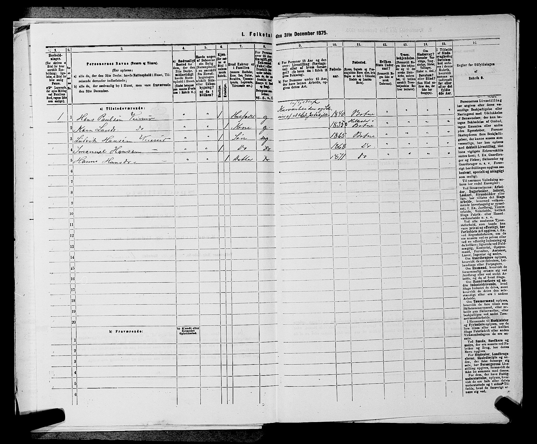 SAKO, 1875 census for 0715P Botne, 1875, p. 621