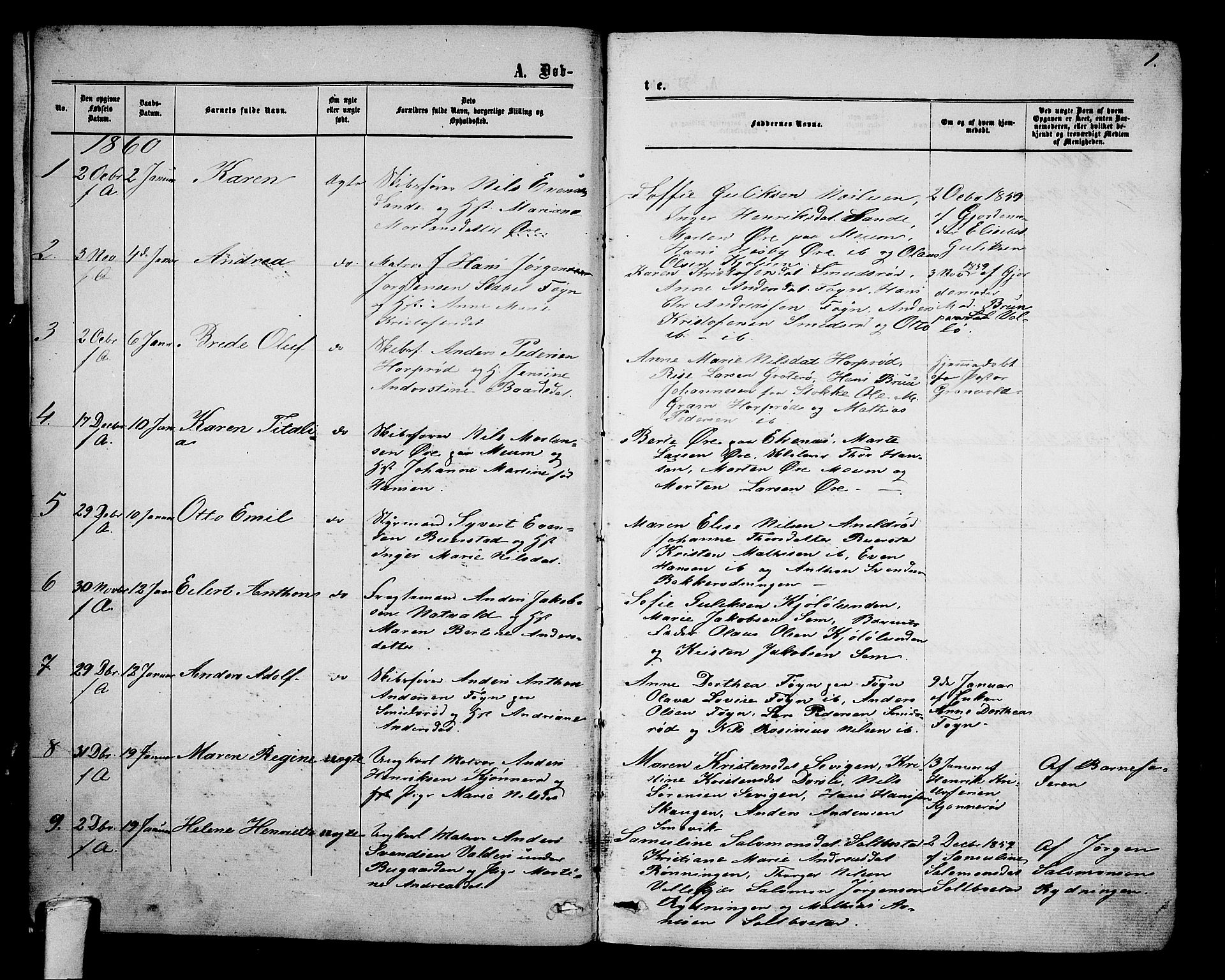 Nøtterøy kirkebøker, AV/SAKO-A-354/G/Ga/L0002: Parish register (copy) no. I 2, 1860-1877, p. 1