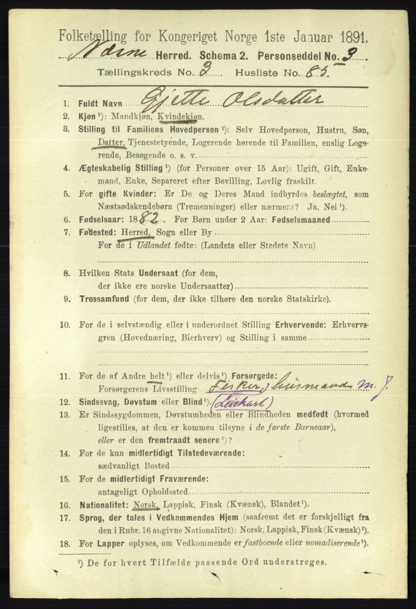 RA, 1891 census for 1828 Nesna, 1891, p. 2071