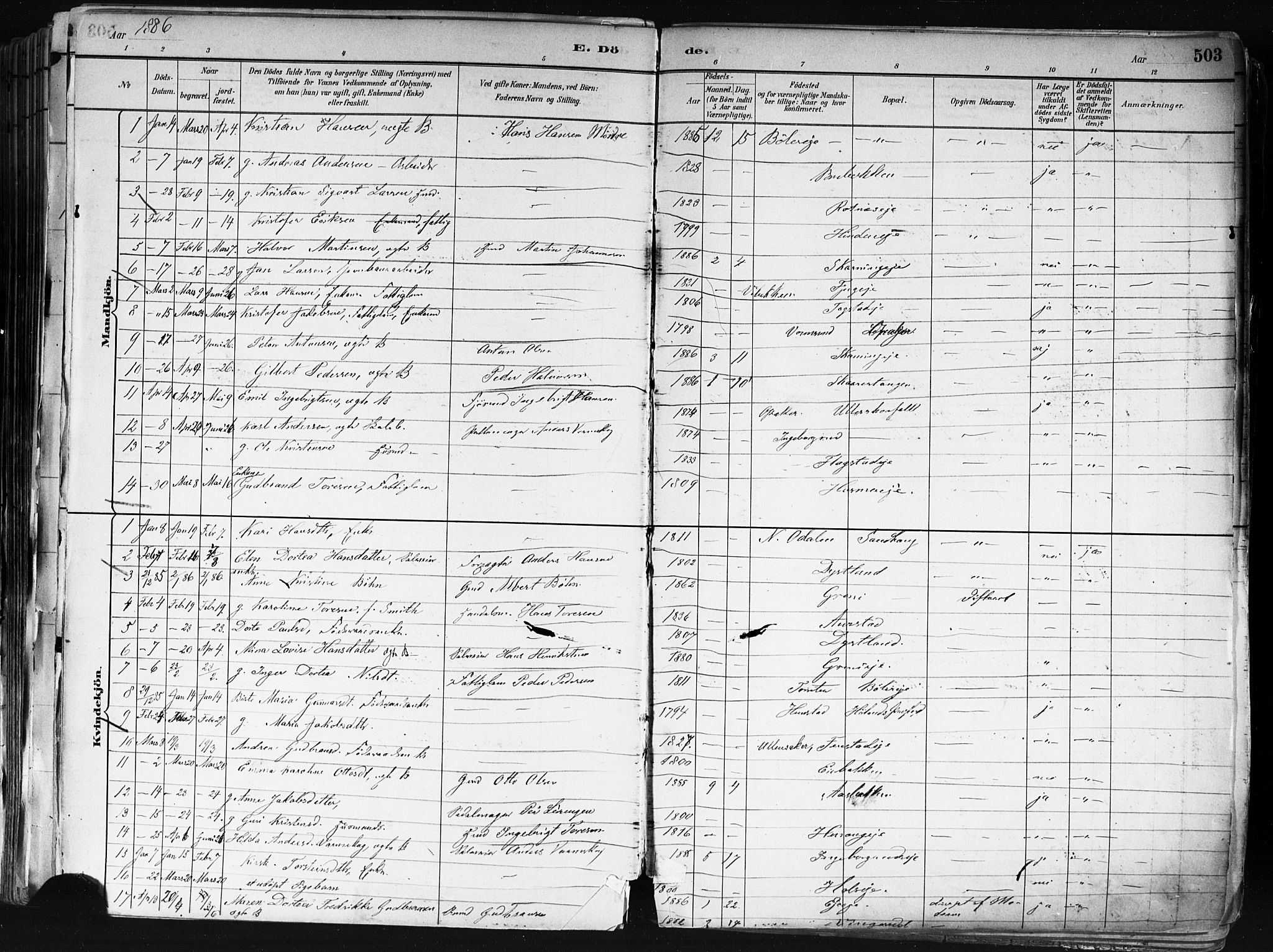Nes prestekontor Kirkebøker, SAO/A-10410/F/Fa/L0010: Parish register (official) no. I 10, 1883-1898, p. 503