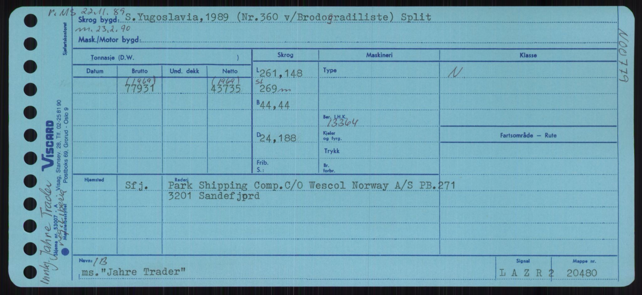 Sjøfartsdirektoratet med forløpere, Skipsmålingen, RA/S-1627/H/Ha/L0003/0001: Fartøy, Hilm-Mar / Fartøy, Hilm-Kol, p. 423