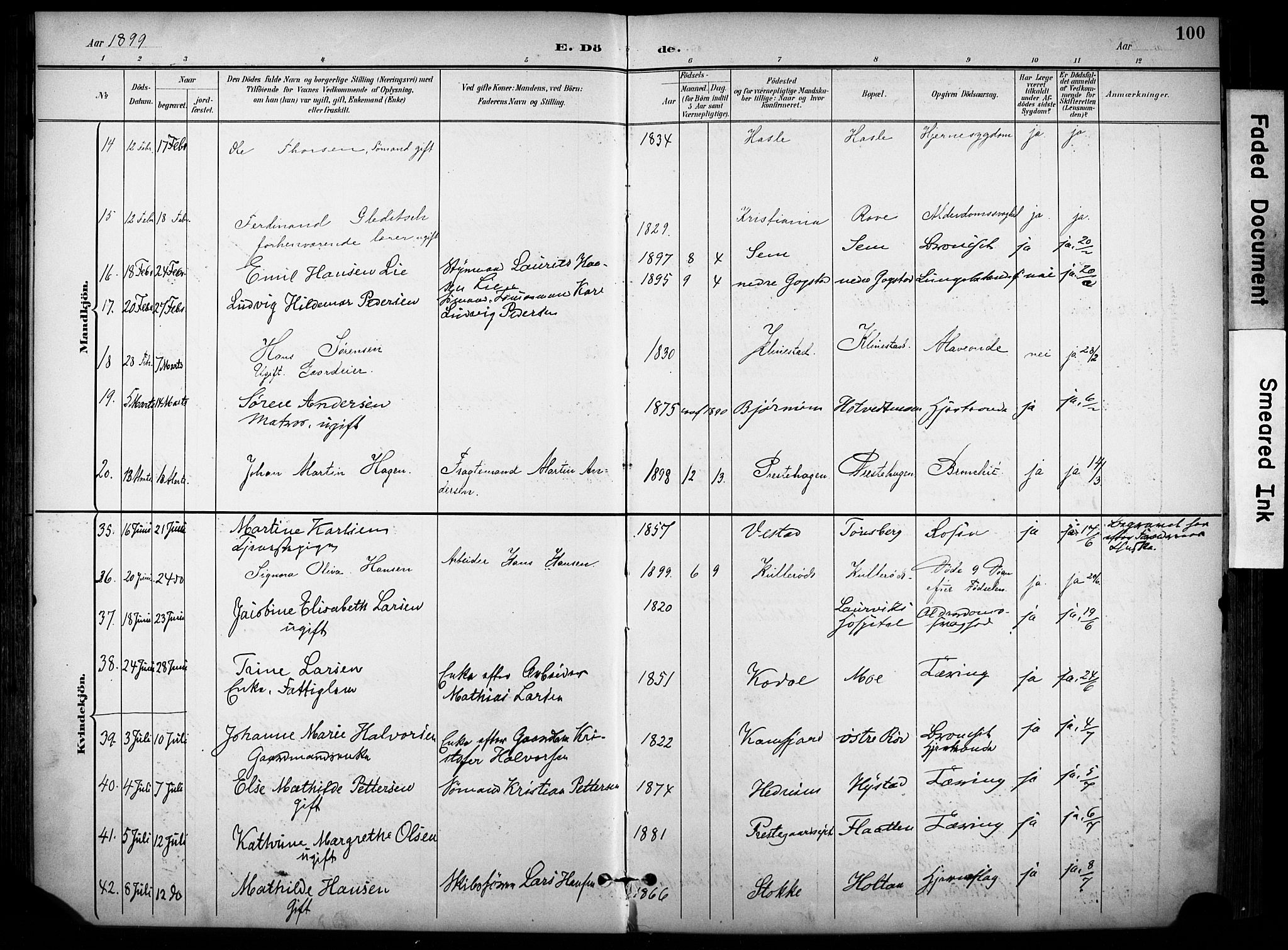 Sandar kirkebøker, SAKO/A-243/F/Fa/L0015: Parish register (official) no. 15, 1896-1907, p. 100