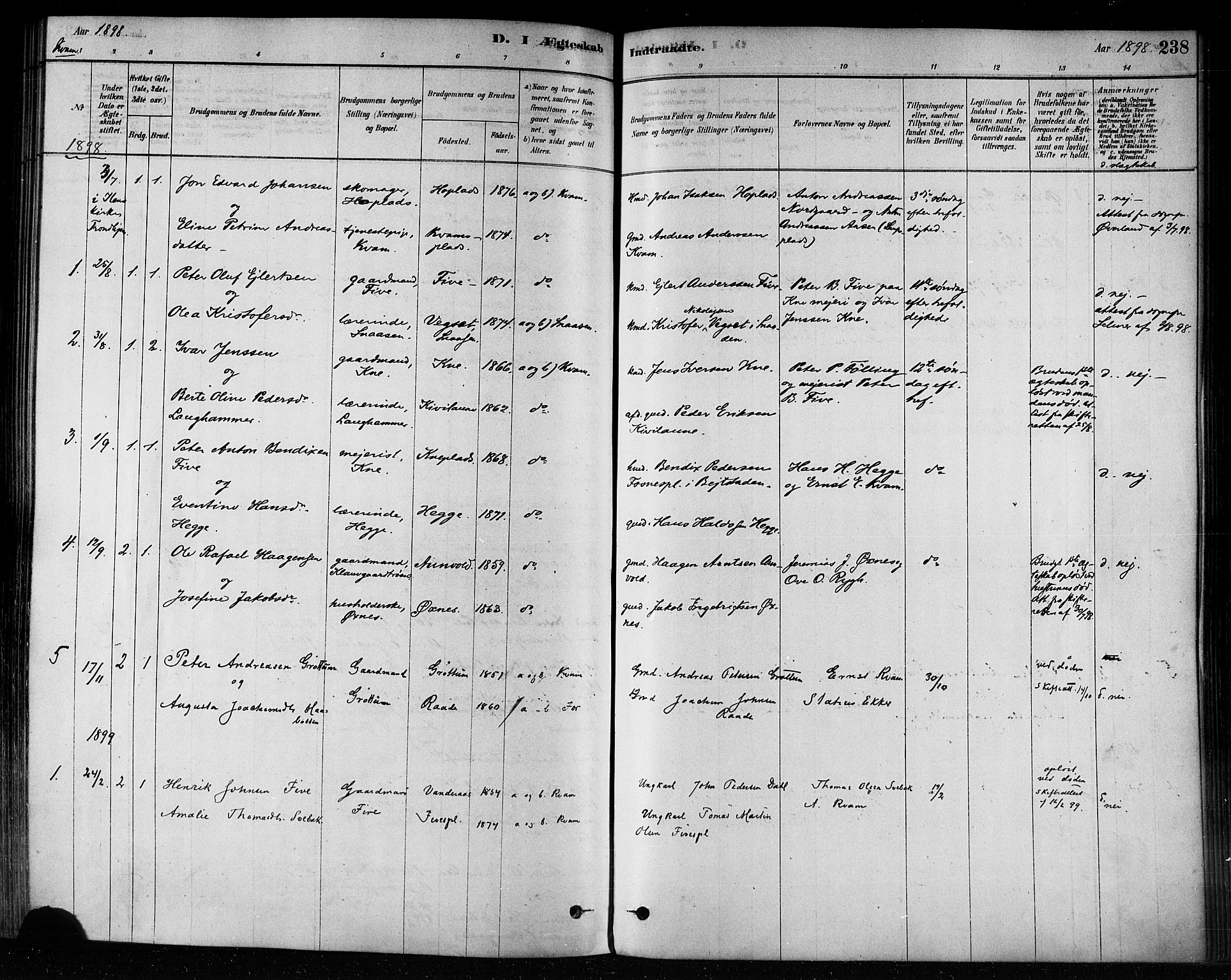 Ministerialprotokoller, klokkerbøker og fødselsregistre - Nord-Trøndelag, AV/SAT-A-1458/746/L0449: Parish register (official) no. 746A07 /2, 1878-1899, p. 238