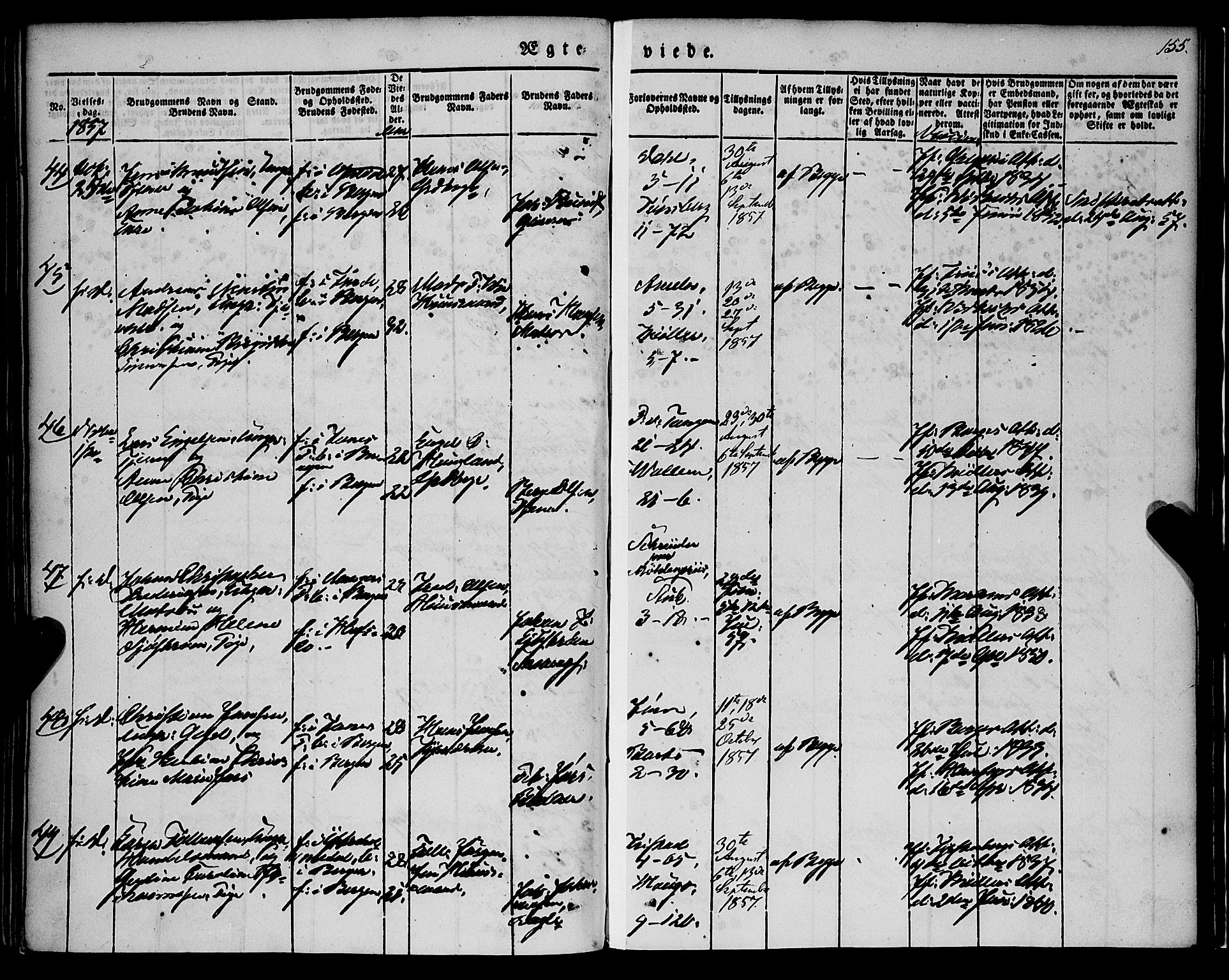 Nykirken Sokneprestembete, AV/SAB-A-77101/H/Haa/L0031: Parish register (official) no. D 1, 1834-1861, p. 155