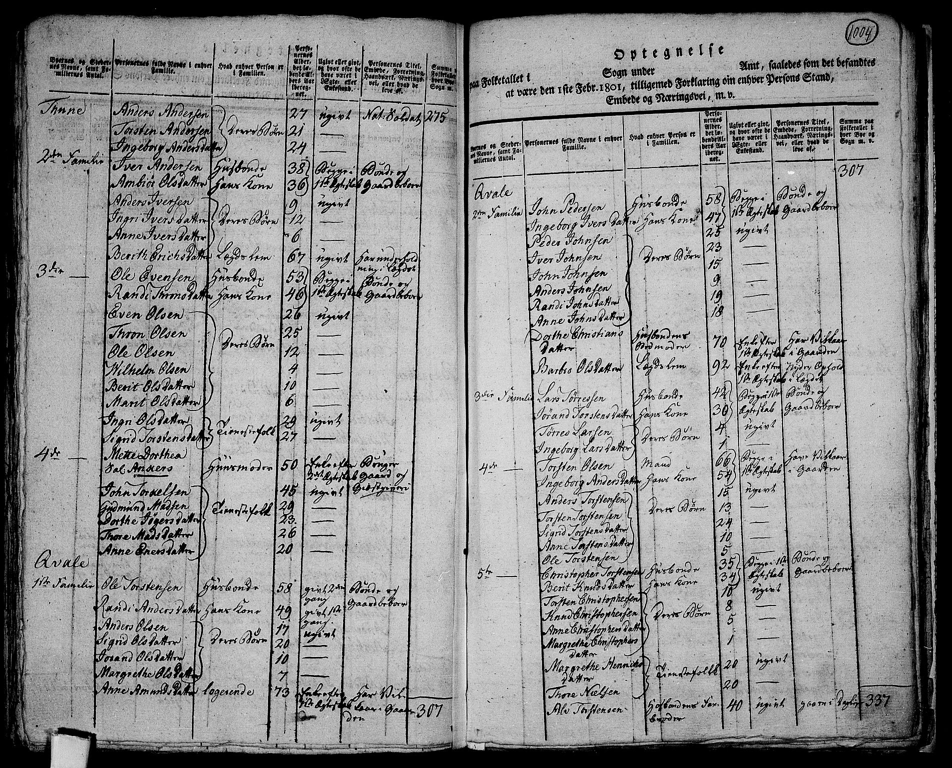 RA, 1801 census for 0545P Vang, 1801, p. 1003b-1004a