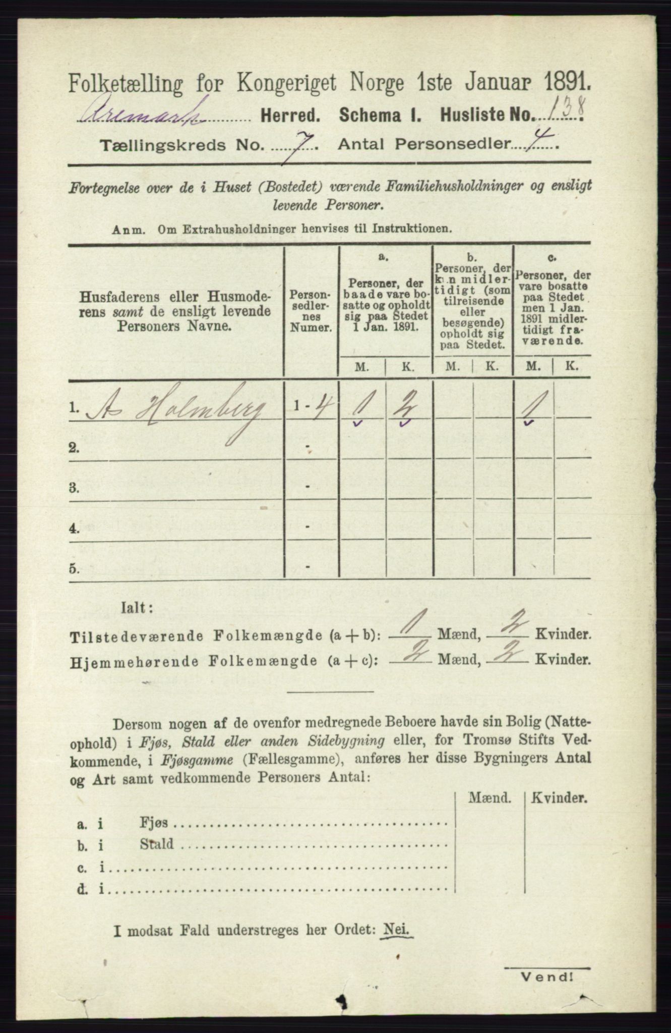 RA, 1891 census for 0118 Aremark, 1891, p. 3900