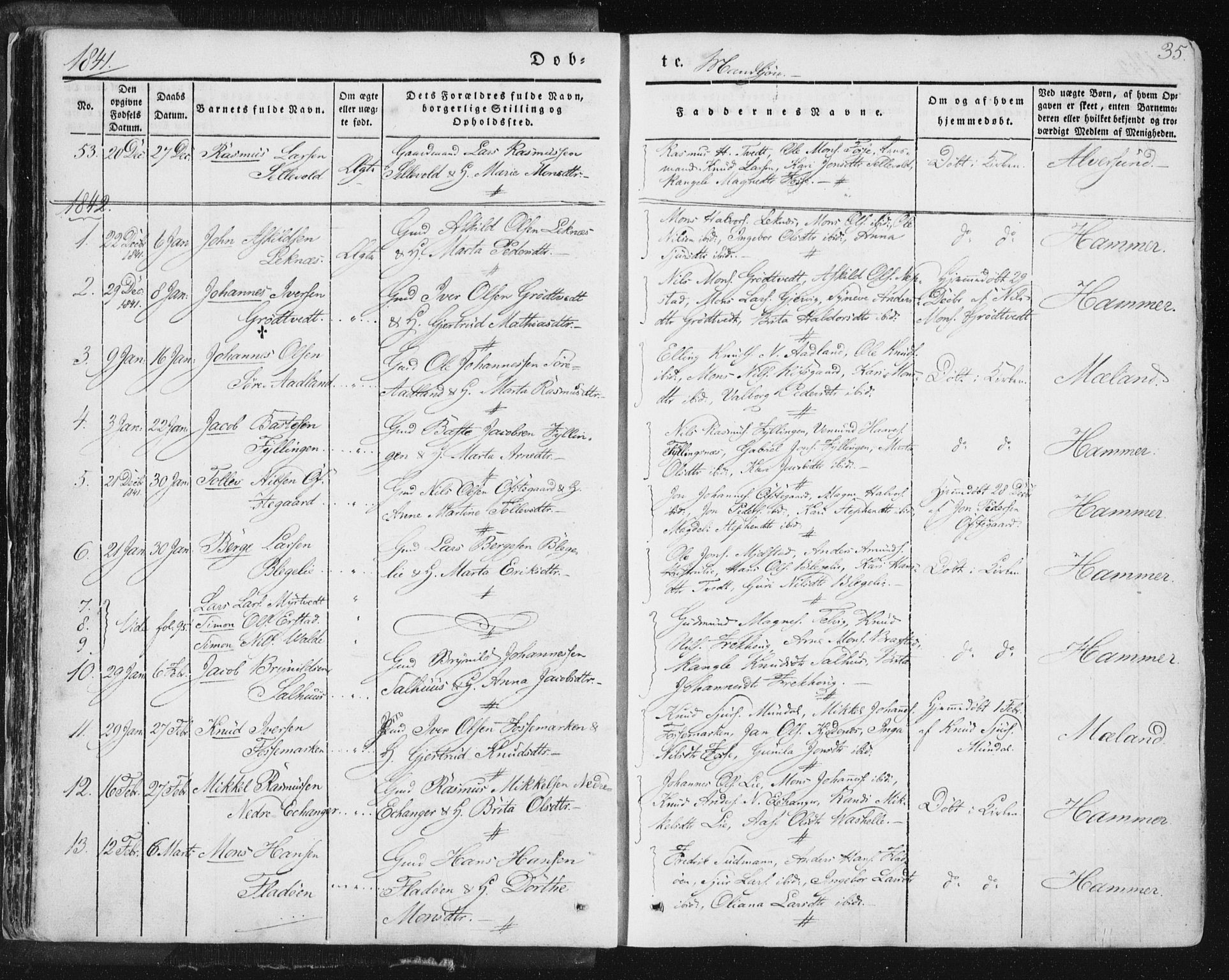 Hamre sokneprestembete, AV/SAB-A-75501/H/Ha/Haa/Haaa/L0012: Parish register (official) no. A 12, 1834-1845, p. 35