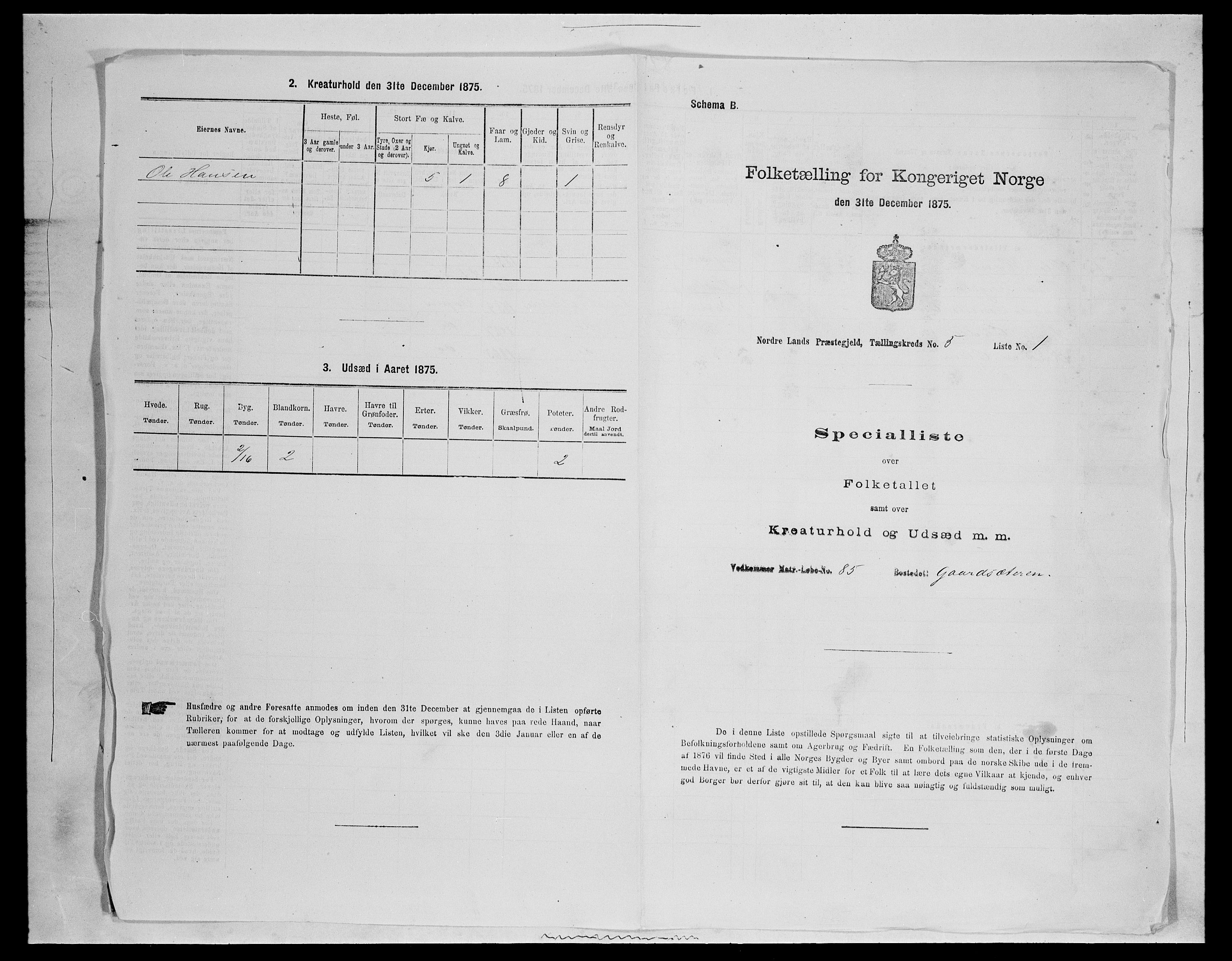 SAH, 1875 census for 0538P Nordre Land, 1875, p. 682