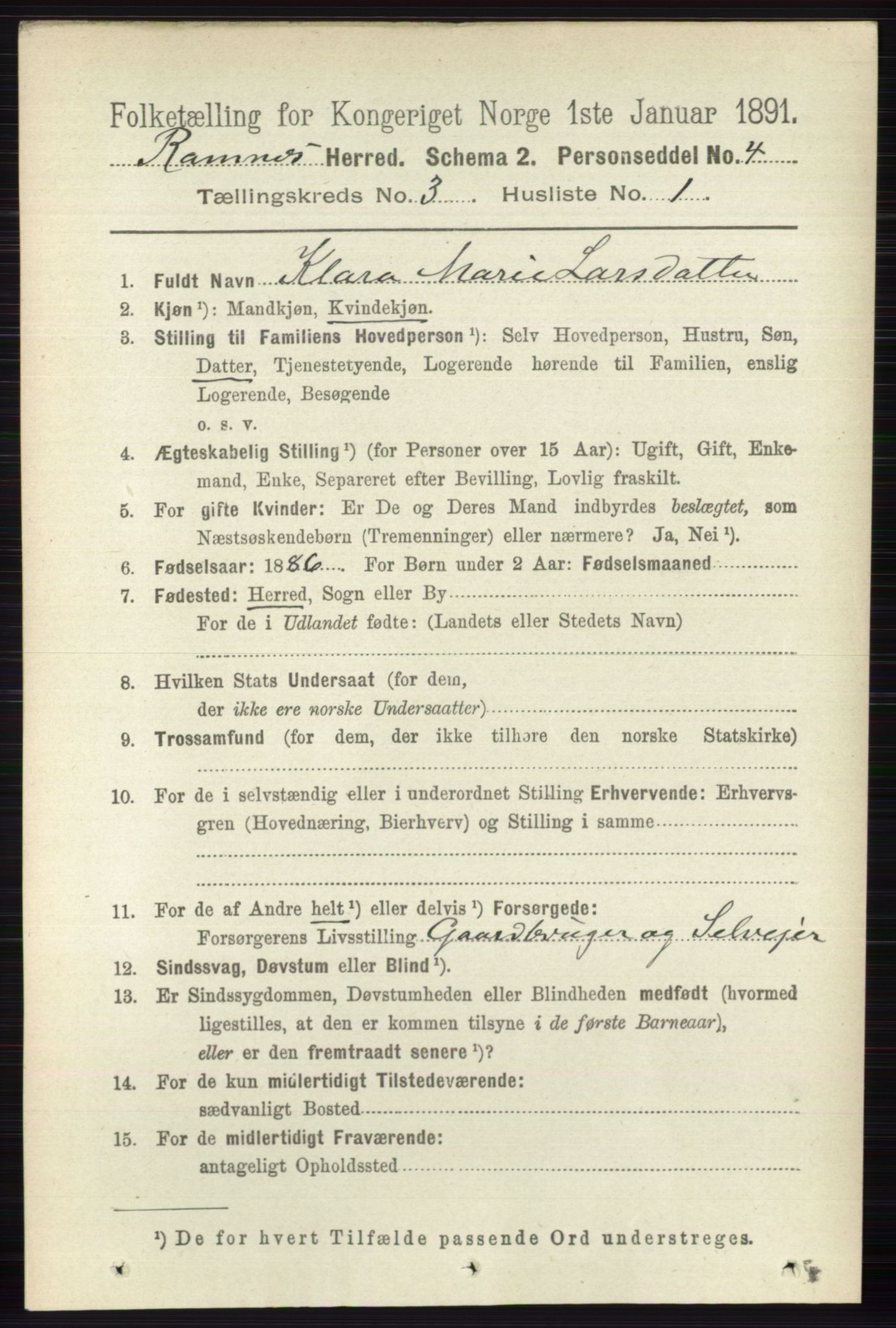 RA, 1891 census for 0718 Ramnes, 1891, p. 1304