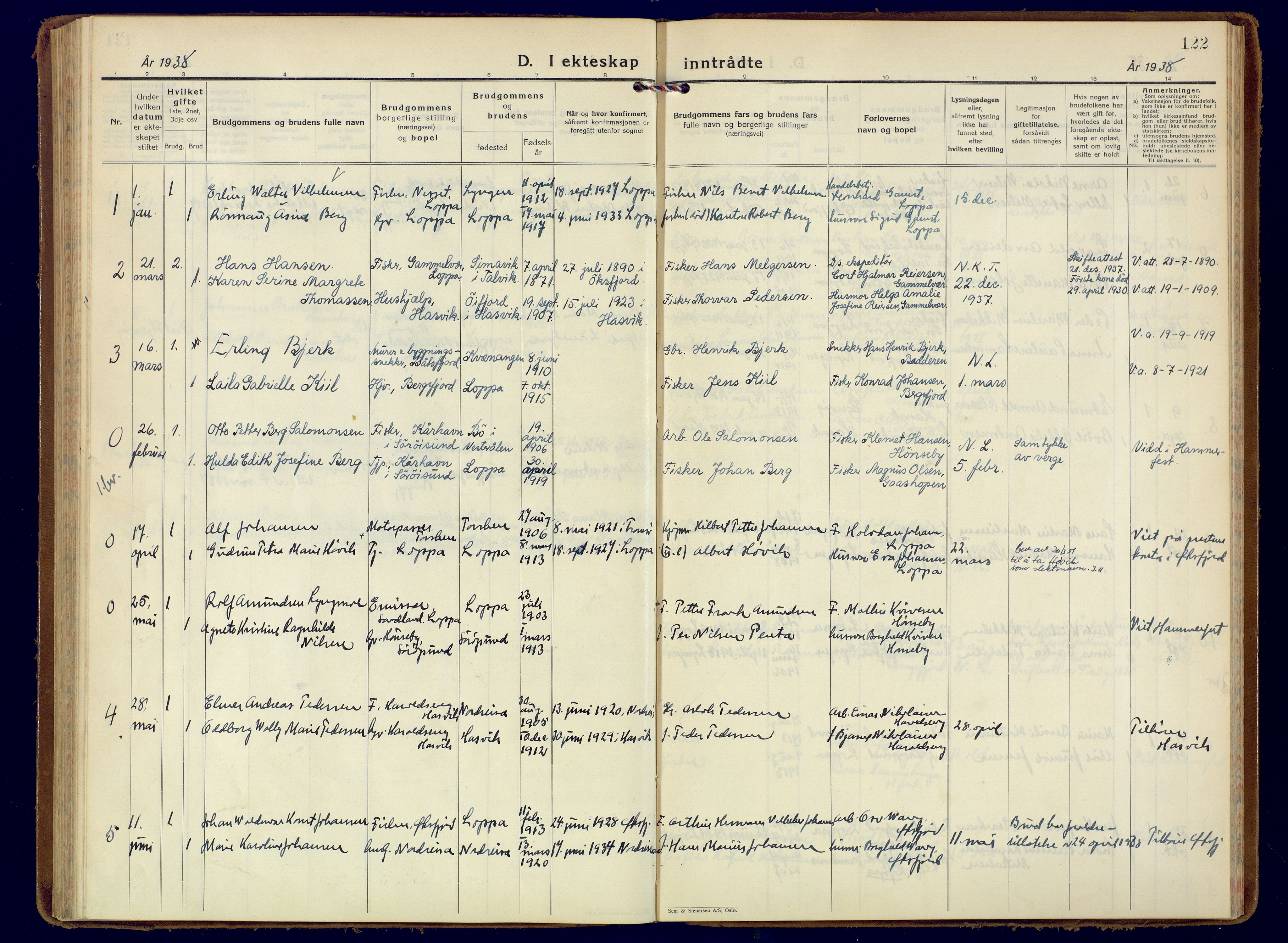 Loppa sokneprestkontor, AV/SATØ-S-1339/H/Ha/L0014kirke: Parish register (official) no. 14, 1933-1942, p. 122