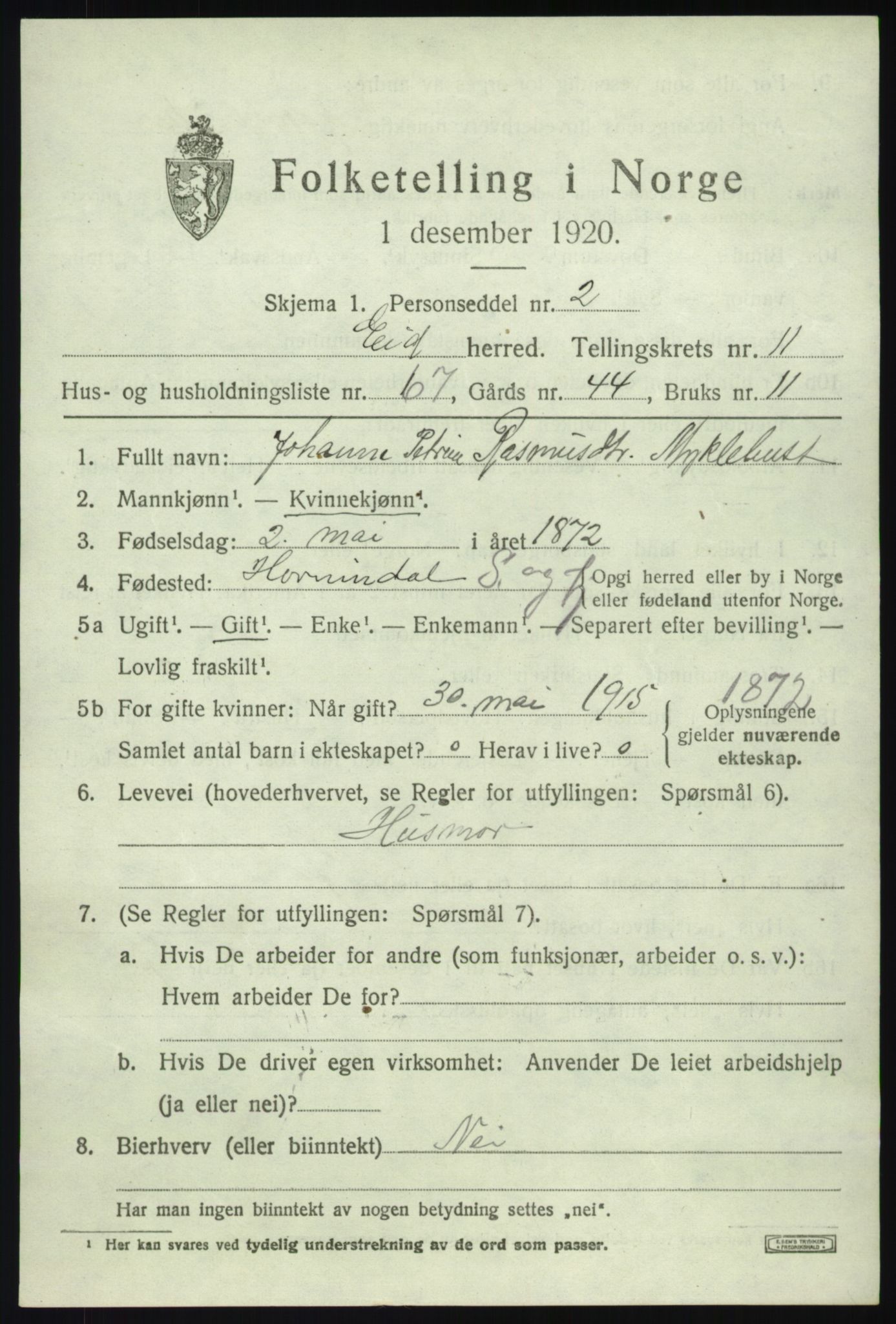 SAB, 1920 census for Eid, 1920, p. 6876