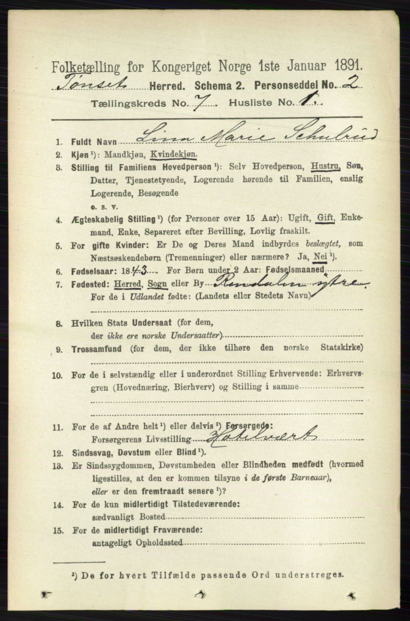 RA, 1891 census for 0437 Tynset, 1891, p. 1723