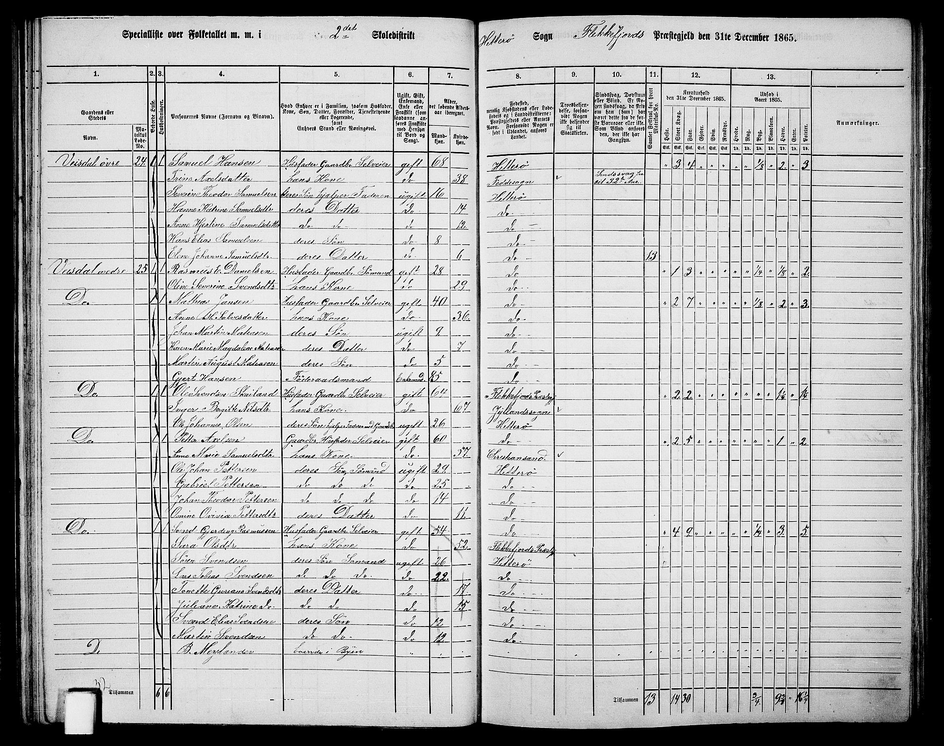 RA, 1865 census for Flekkefjord/Nes og Hidra, 1865, p. 43