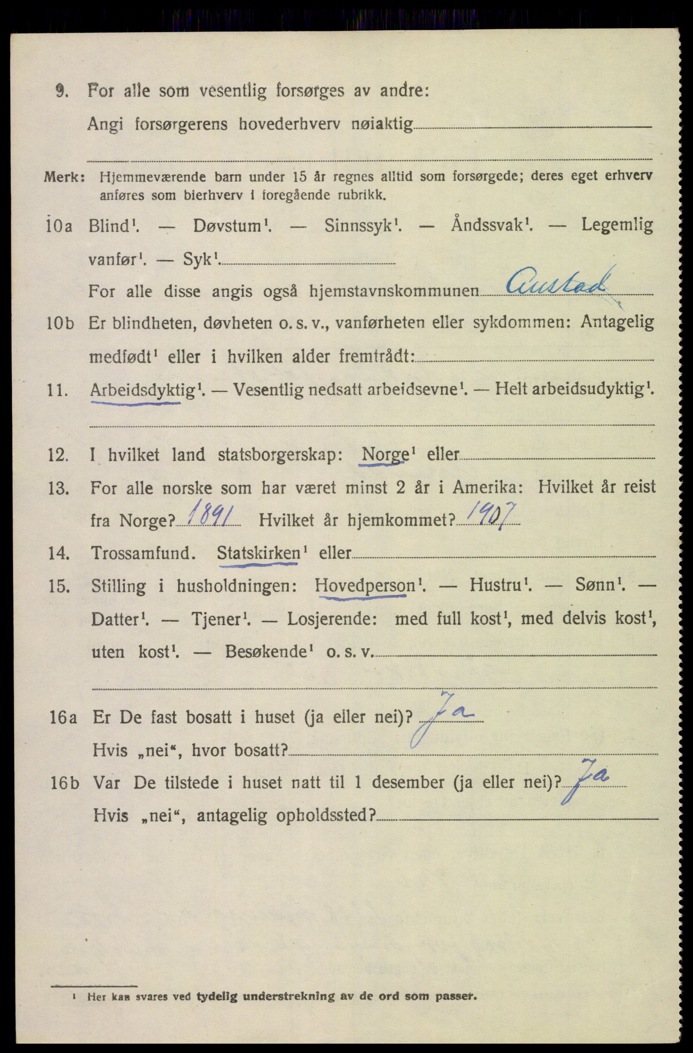 SAK, 1920 census for Austad, 1920, p. 1440