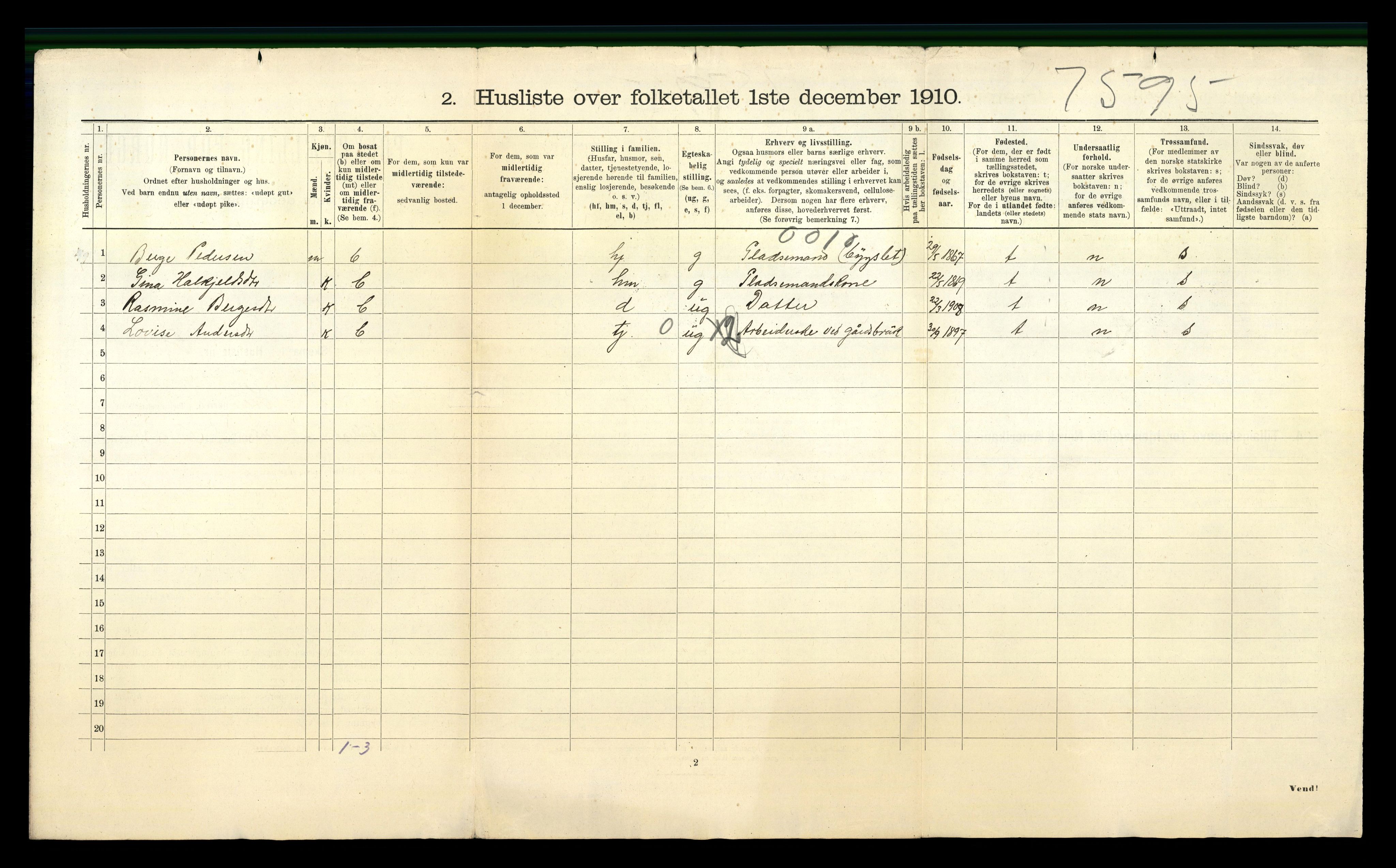 RA, 1910 census for Selje, 1910, p. 559