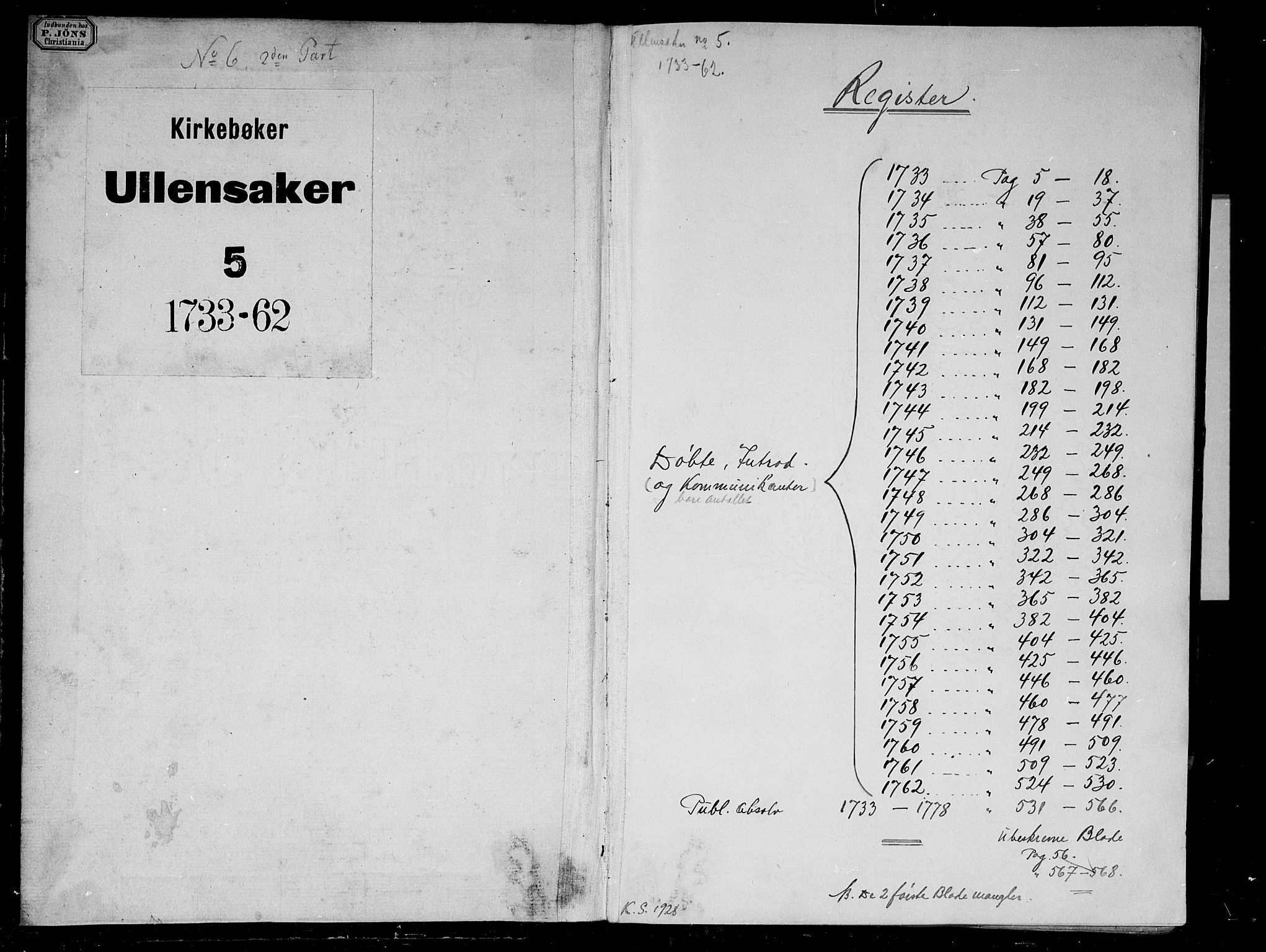 Ullensaker prestekontor Kirkebøker, SAO/A-10236a/F/Fa/L0005: Parish register (official) no. I 5, 1733-1762