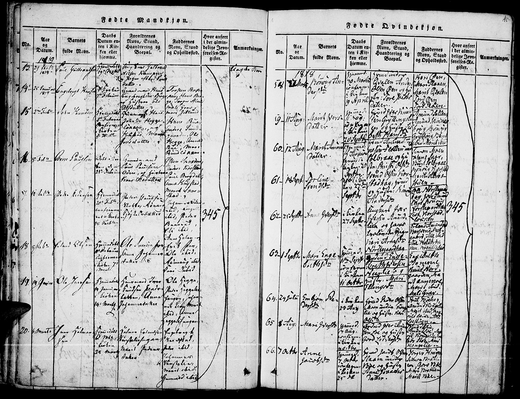 Fron prestekontor, SAH/PREST-078/H/Ha/Haa/L0002: Parish register (official) no. 2, 1816-1827, p. 40