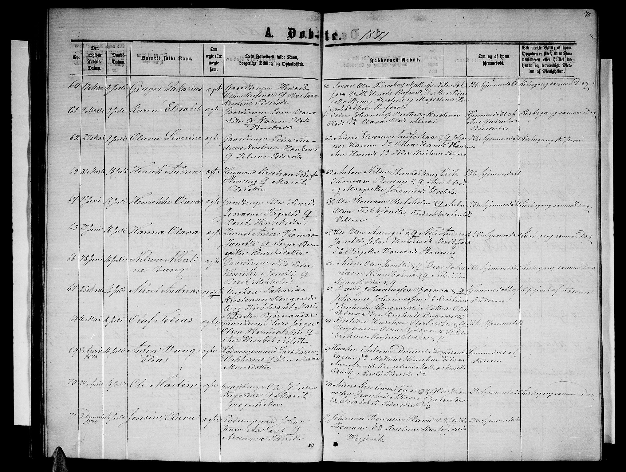 Ministerialprotokoller, klokkerbøker og fødselsregistre - Nordland, AV/SAT-A-1459/827/L0415: Parish register (copy) no. 827C04, 1864-1886, p. 70